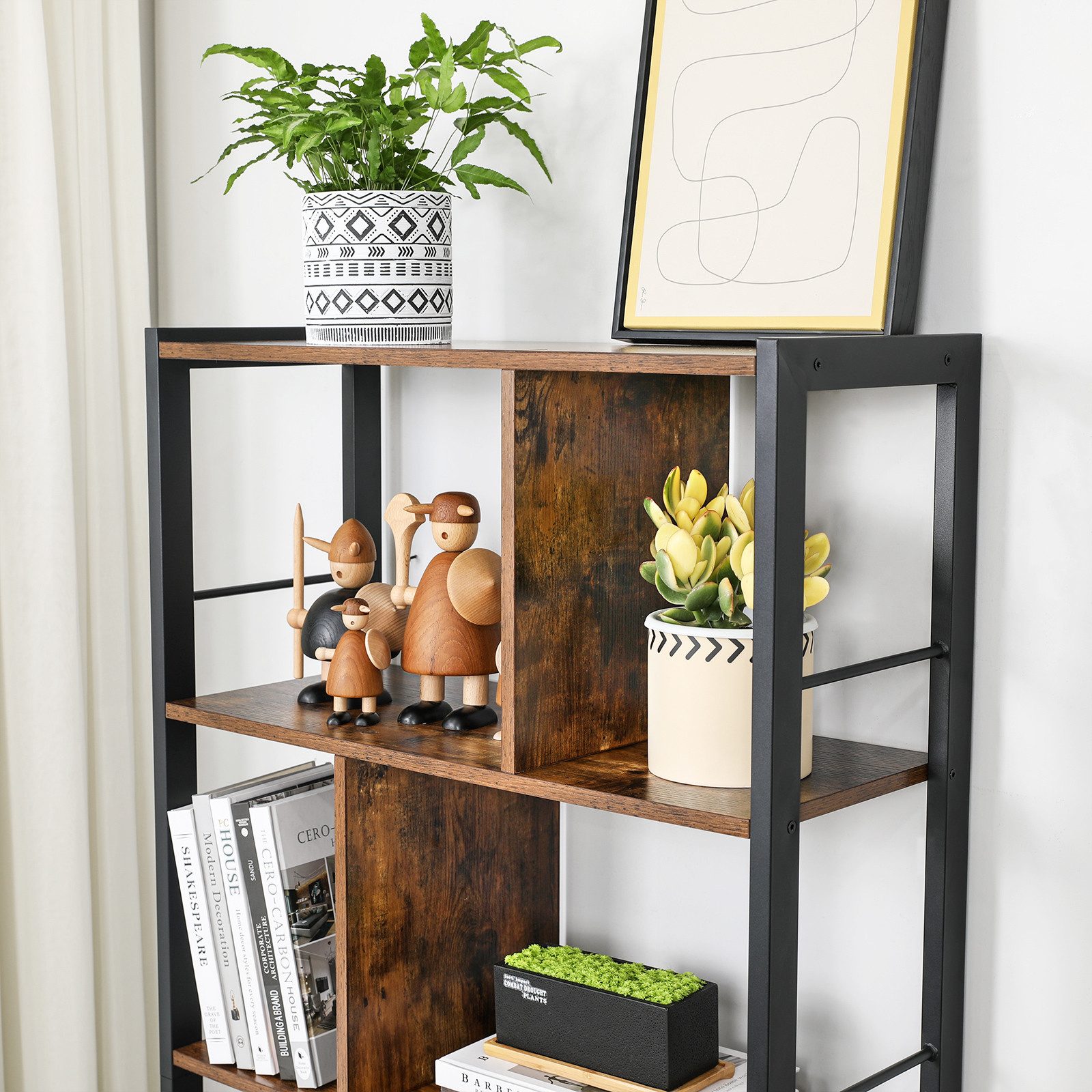 VASAGLE Bücherregal geräumiger Bücherschrank mit 4 offenen Ebenen, freistehendes Regal mit Stahlgestell für Wohnzimmer, Küche und Büro – Bild 4 von 5