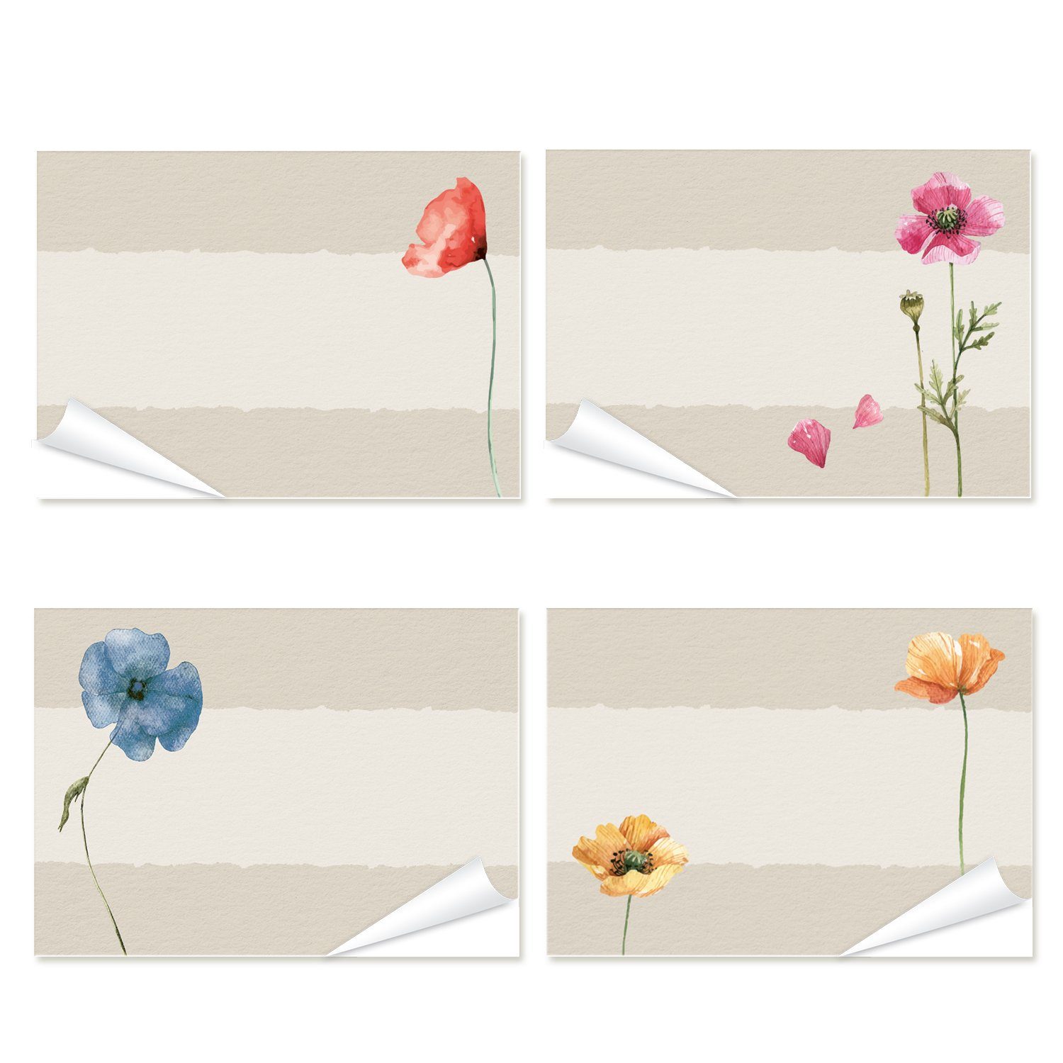 Logbuch-Verlag Aufkleber 100 Geschenketiketten zum Beschriften 4x25 floral, (100tlg), grau bunt für Namen 7,4 x 5,2 cm