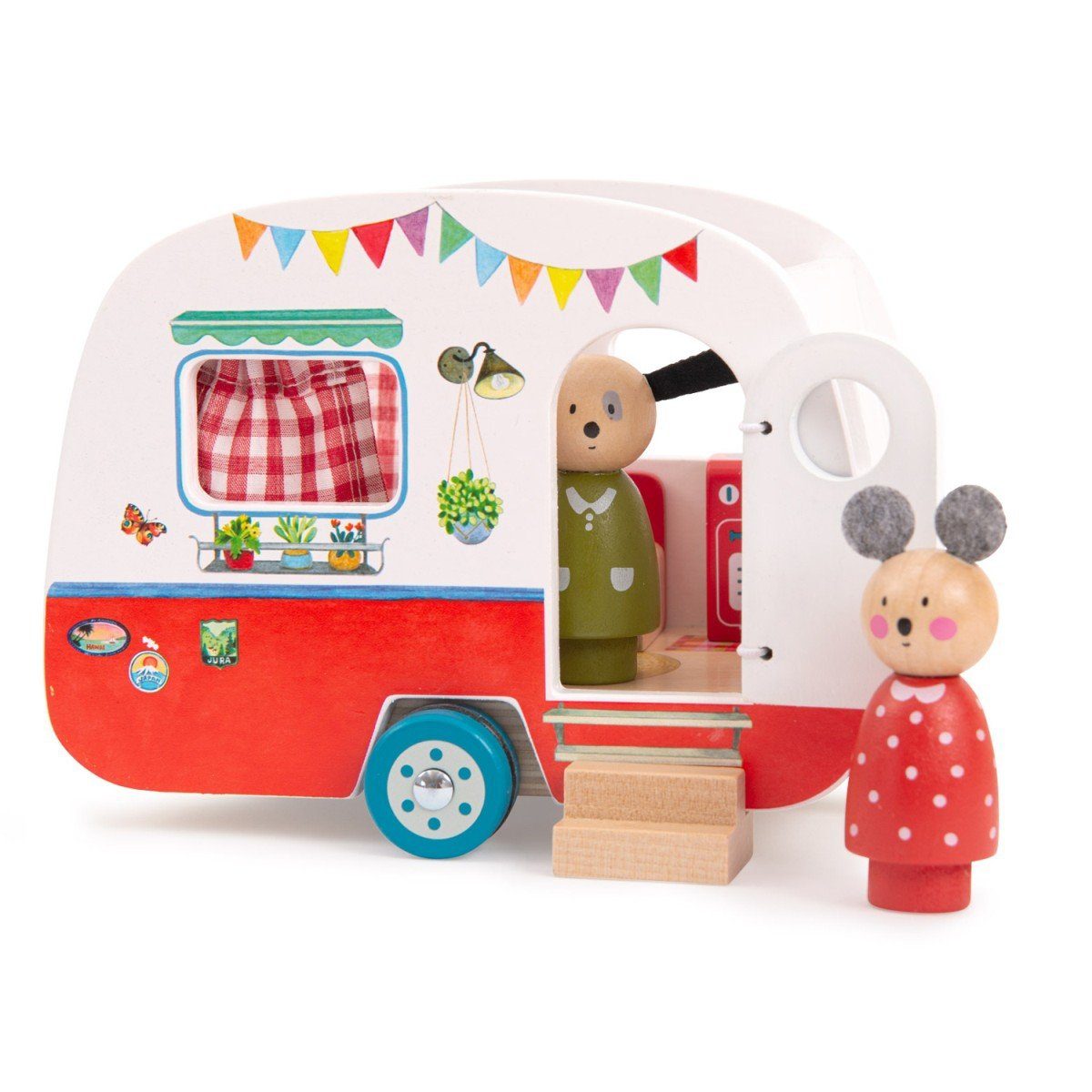 Moulin Roty Puppenwohnwagen Wohnwagen Wohnmobil Holzspielzeug Holzauto
