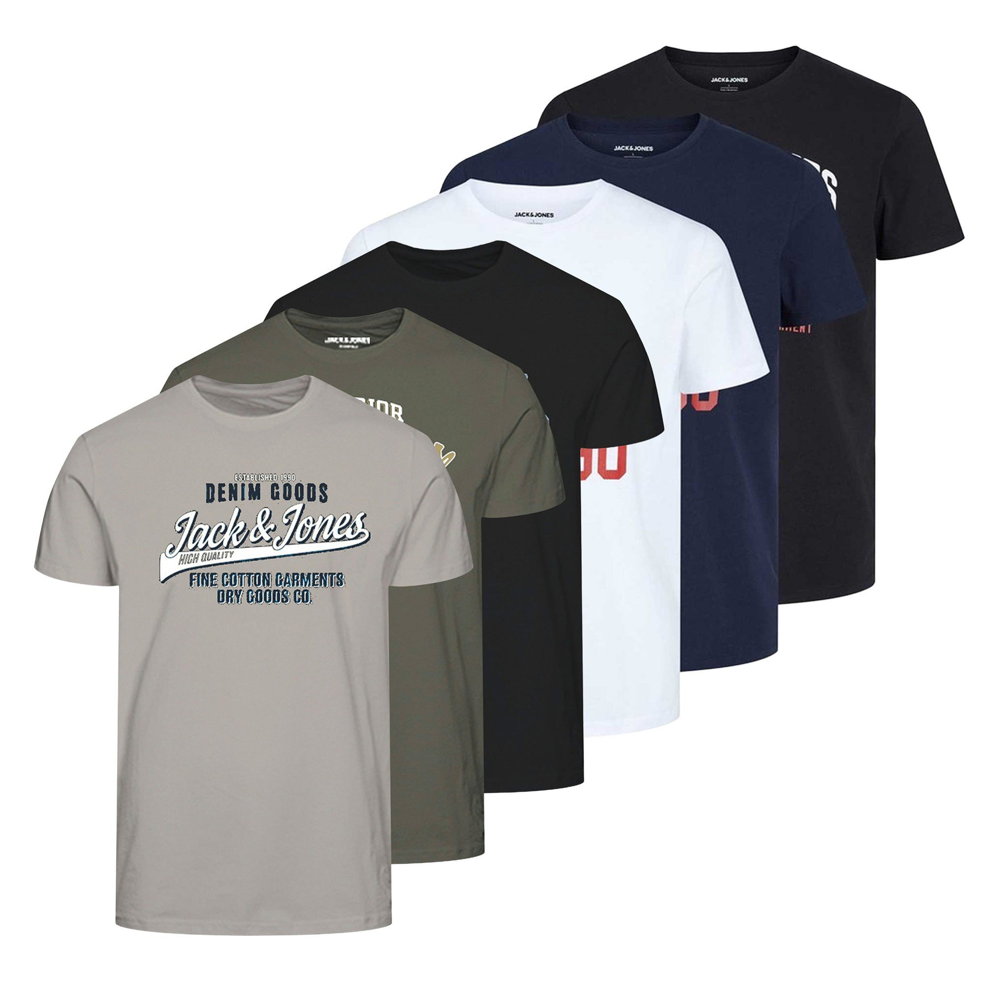 Jack & Jones T-Shirt Herren T-Shirt 6er Pack Baumwolle (Packung, 6er Pack)