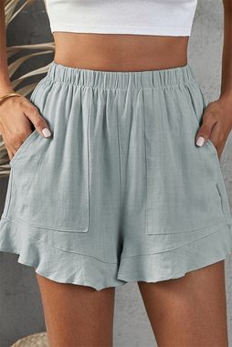 AFAZ New Trading UG Shorts Damen-Dreiviertel Shorts mit Rüschensaum Damen-Shorts, einfarbig, lockere Taschen, lässig grau Blau