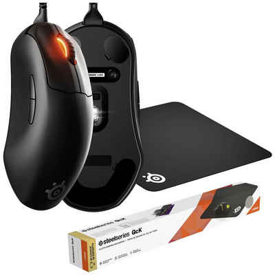 SteelSeries Prime+ Gaming Mouse, QcK Large Bundle Mäuse (Ergonomisch, Beleuchtet)