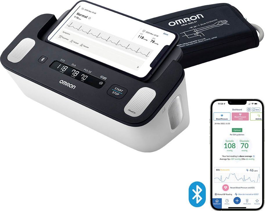 Omron Blutdruckmessgerät Complete smartes Blutdruck- & EKG-Messgerät, JETZT mit 1 Jahr OMRON connect Premium Abonnement GRATIS