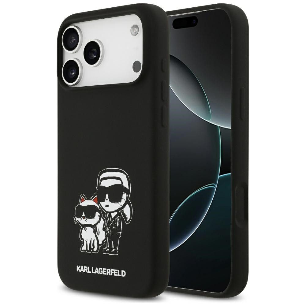 KARL LAGERFELD Handyhülle MagSafe iPhone 17 Pro Max Silikon schwarz Figuren Logo 6,9 Zoll, Kantenschutz