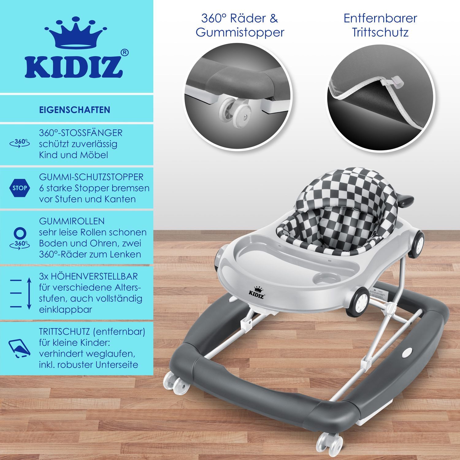 KIDIZ Baby Walker, 4-in-1 Baby Walker, Play and Learning Walker