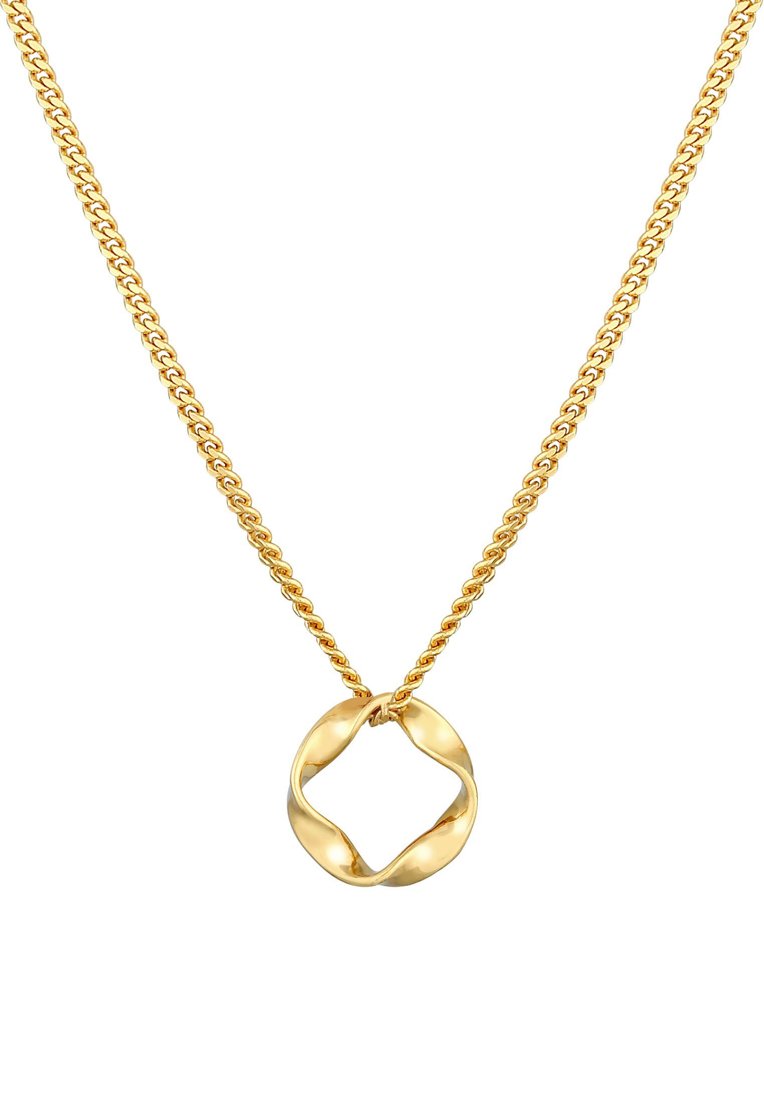 Elli Premium Kette mit Anhänger Kreis Design Twisted Gedreht 585 Gelbgold
