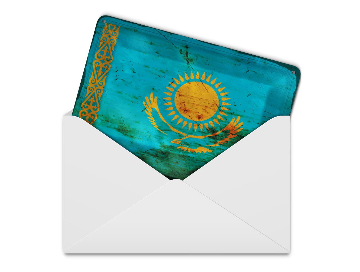 Femer GmbH Postkarte Flagge Kasachstan 14x10 cm Kazakhstan Rost, unfrankiert
