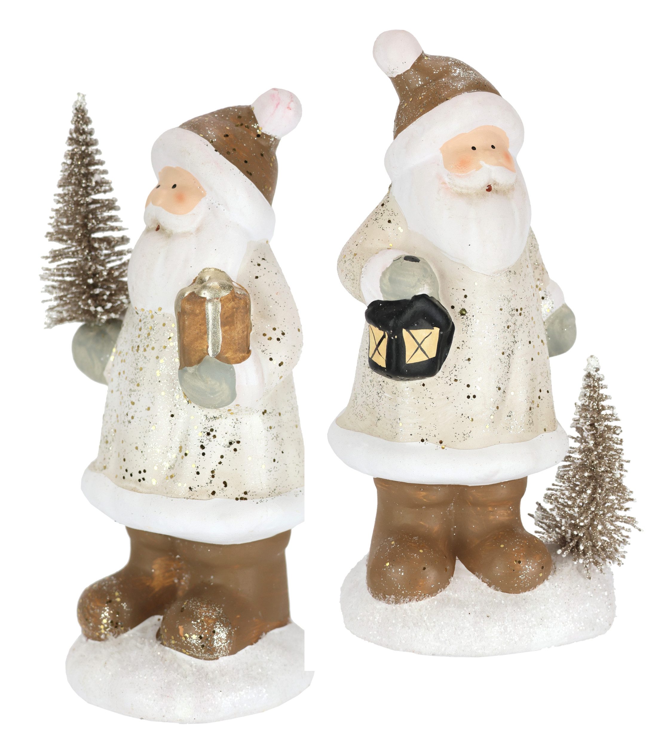 I.GE.A. Dekofigur Nikolaus aus Keramik, 2er Set (2 St), Mit Baum Laterne Geschenk Figur Dekoration Weihnachtsdeko