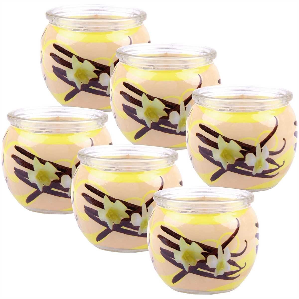 HS Candle Duftkerze (6-tlg), Kerze im Glas, Motiv-Kerze im 6er Pack mit ca. 22 Std. Brenndauer