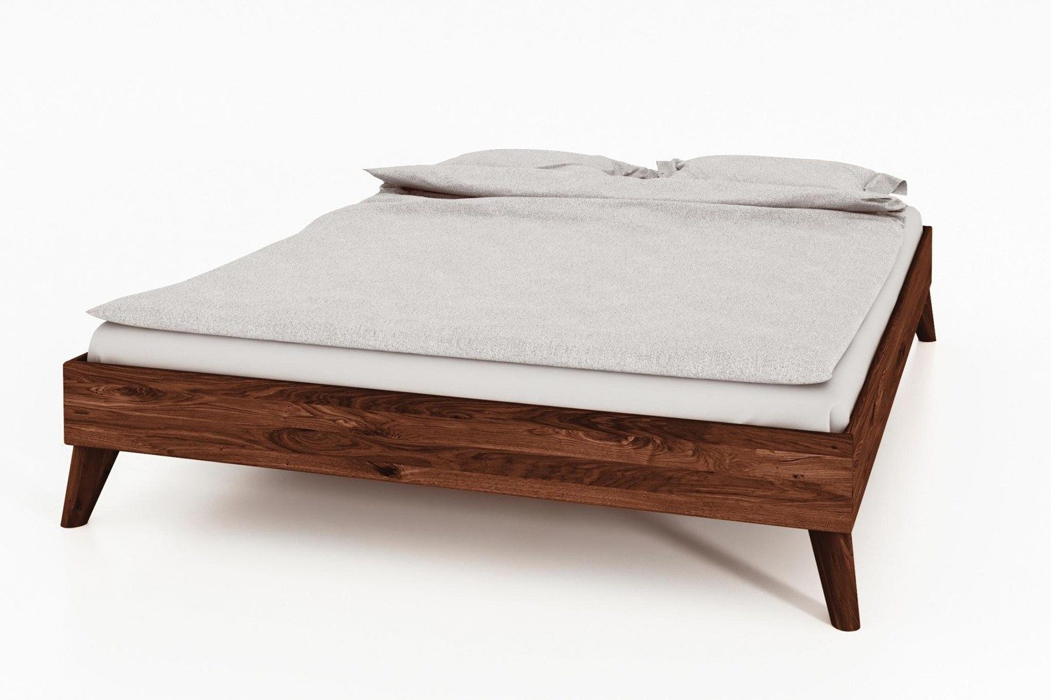 Natur24 Einzelbett Bett Gerg 3 Wildeiche massiv 160x200cm ohne Kopfteil mit Holzbeinen