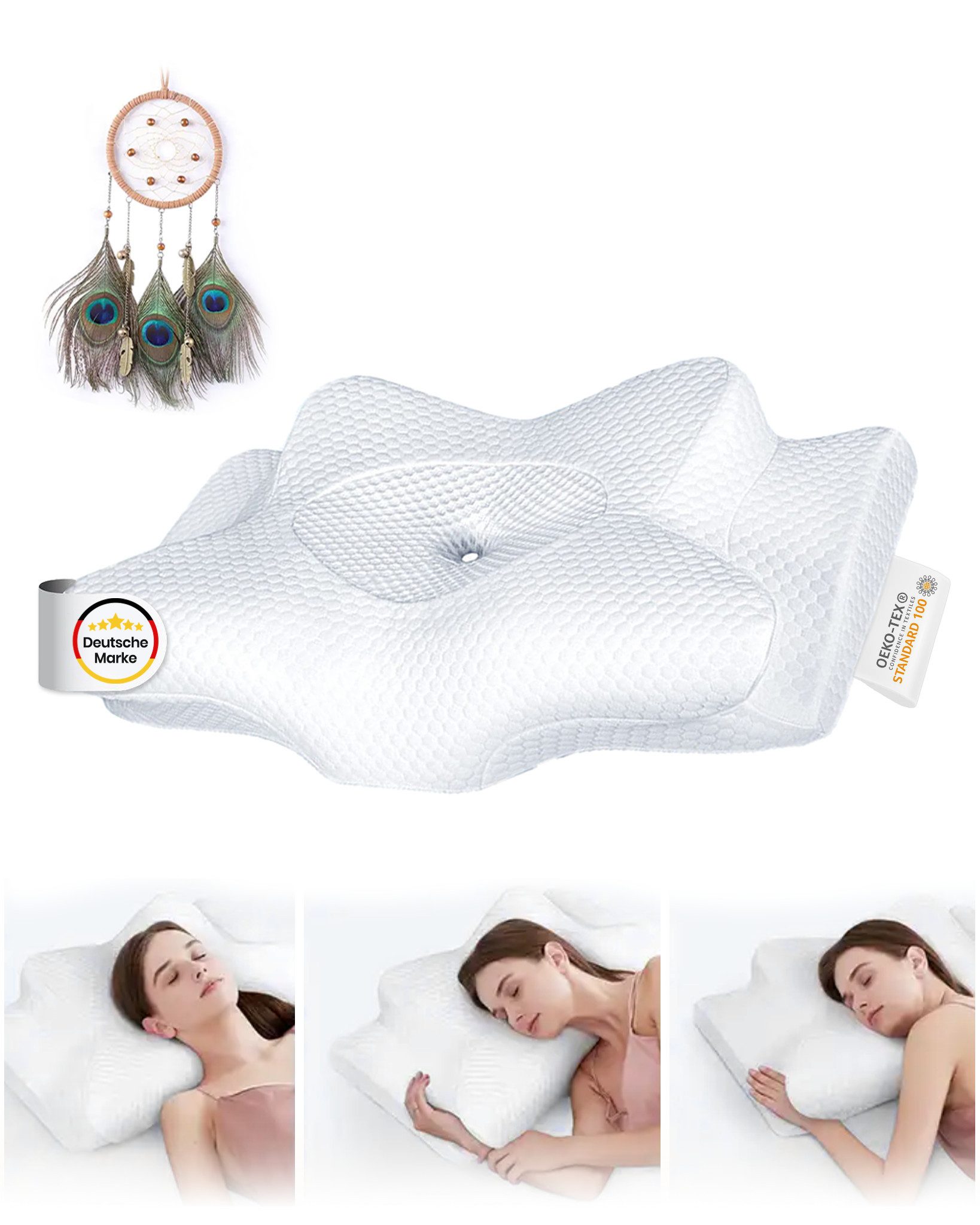ANUK Schlafkissen ANUK® Ergonomisches Kissen- Memory Foam Kissen- mit extra Traumfänger, Seitenschläfer, Rückenschläfer,Bauchschläfer, Allergikerfreundlich hergestellt
