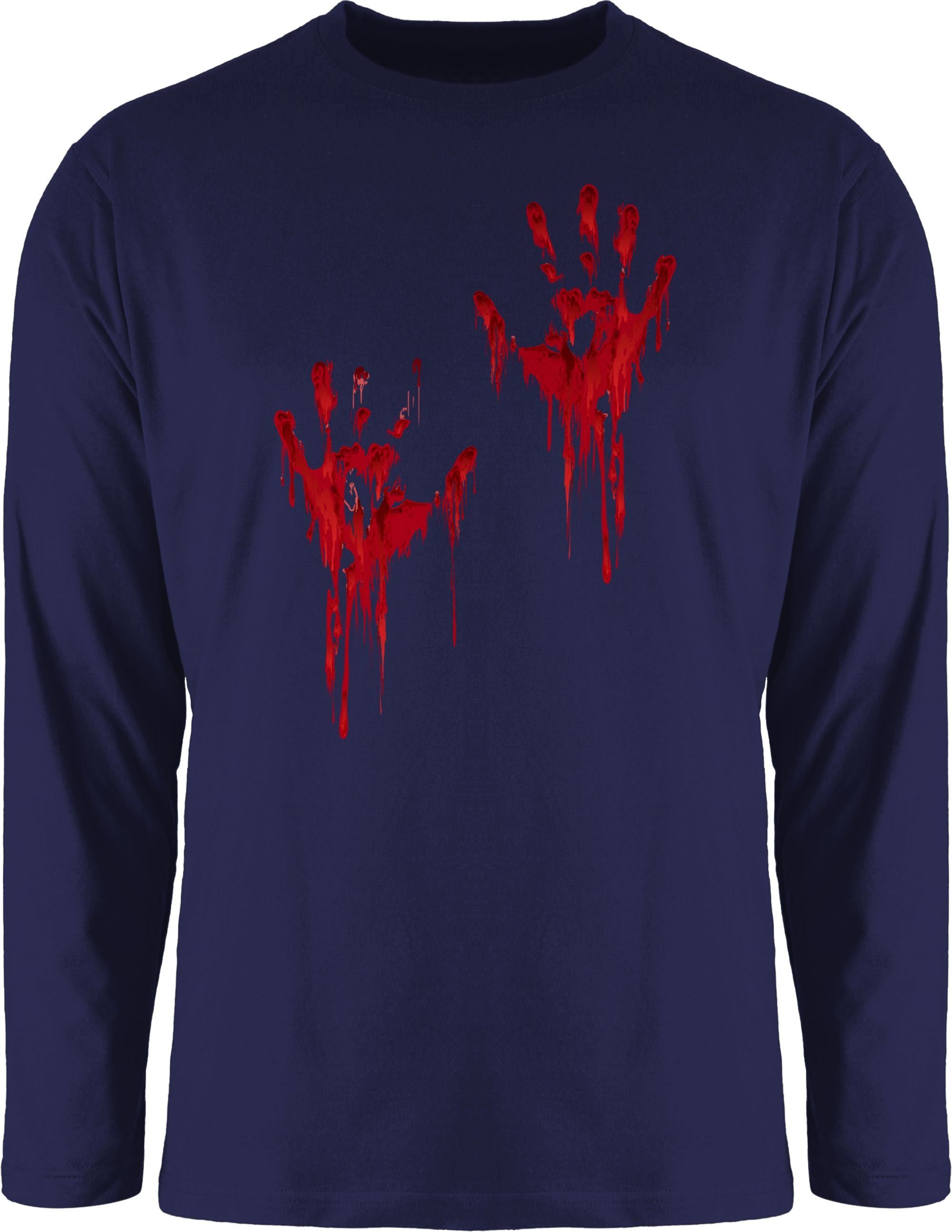 Shirtracer Rundhalsshirt Blutige Herren H Blutspritzer Blutiges 3 Handabdruck Hände Halloween Navy Kostüme Blau Blut Blutverschmiert