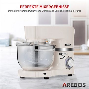 Arebos Küchenmaschine 1500W, Knetmaschine mit 2x Edelstahl-Rührschüsseln, Geräuscharm, 1500 W, 5,50 l Schüssel