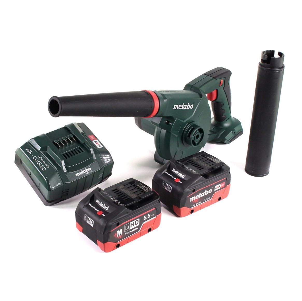 metabo Akku-Laubbläser AG 18 Akku Gebläse 18 V + 2x LiHD Akku 5,5 Ah + Ladegerät