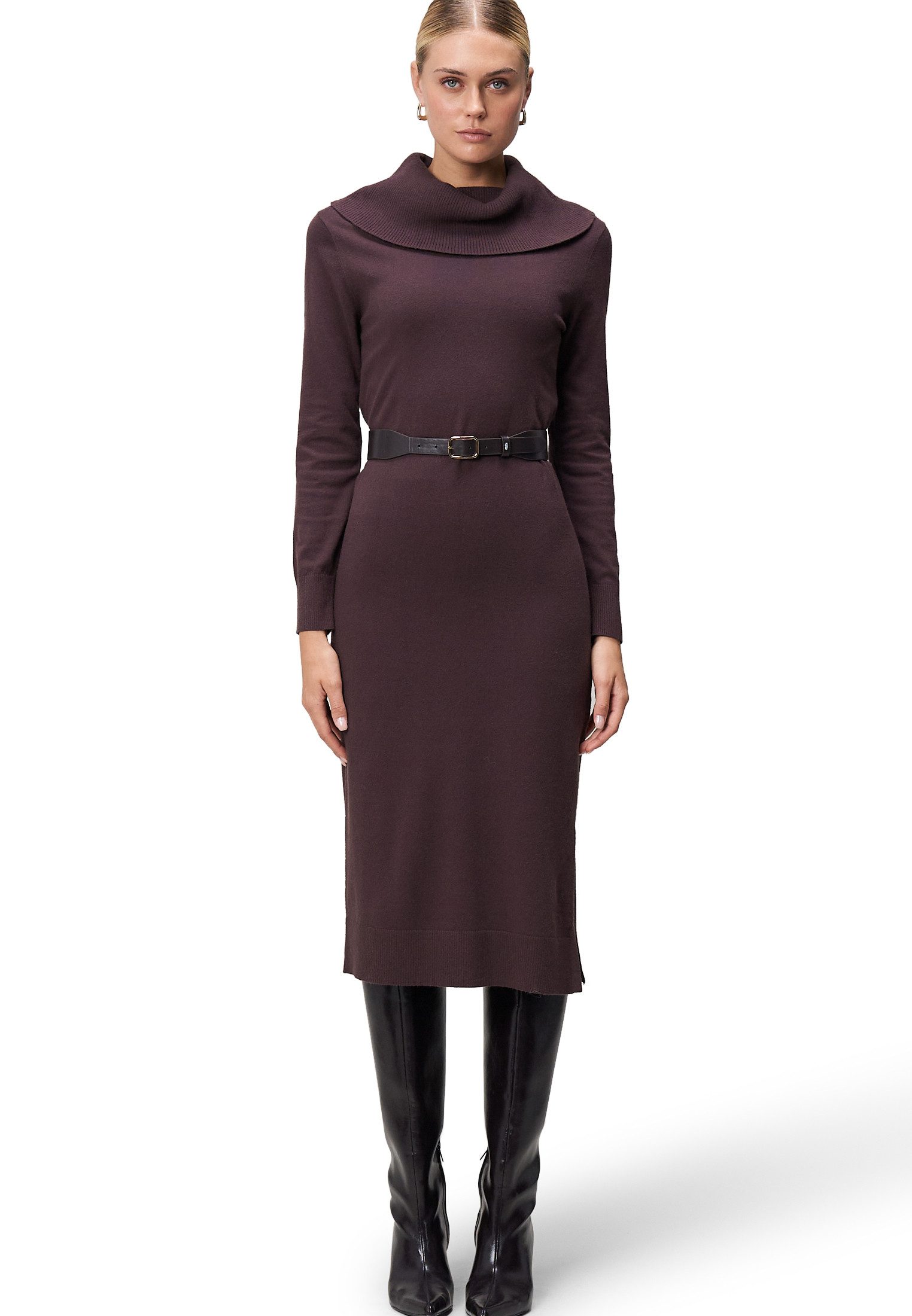 Zero Strickkleid Damen Strickkleid mit Gürtel Gürtel