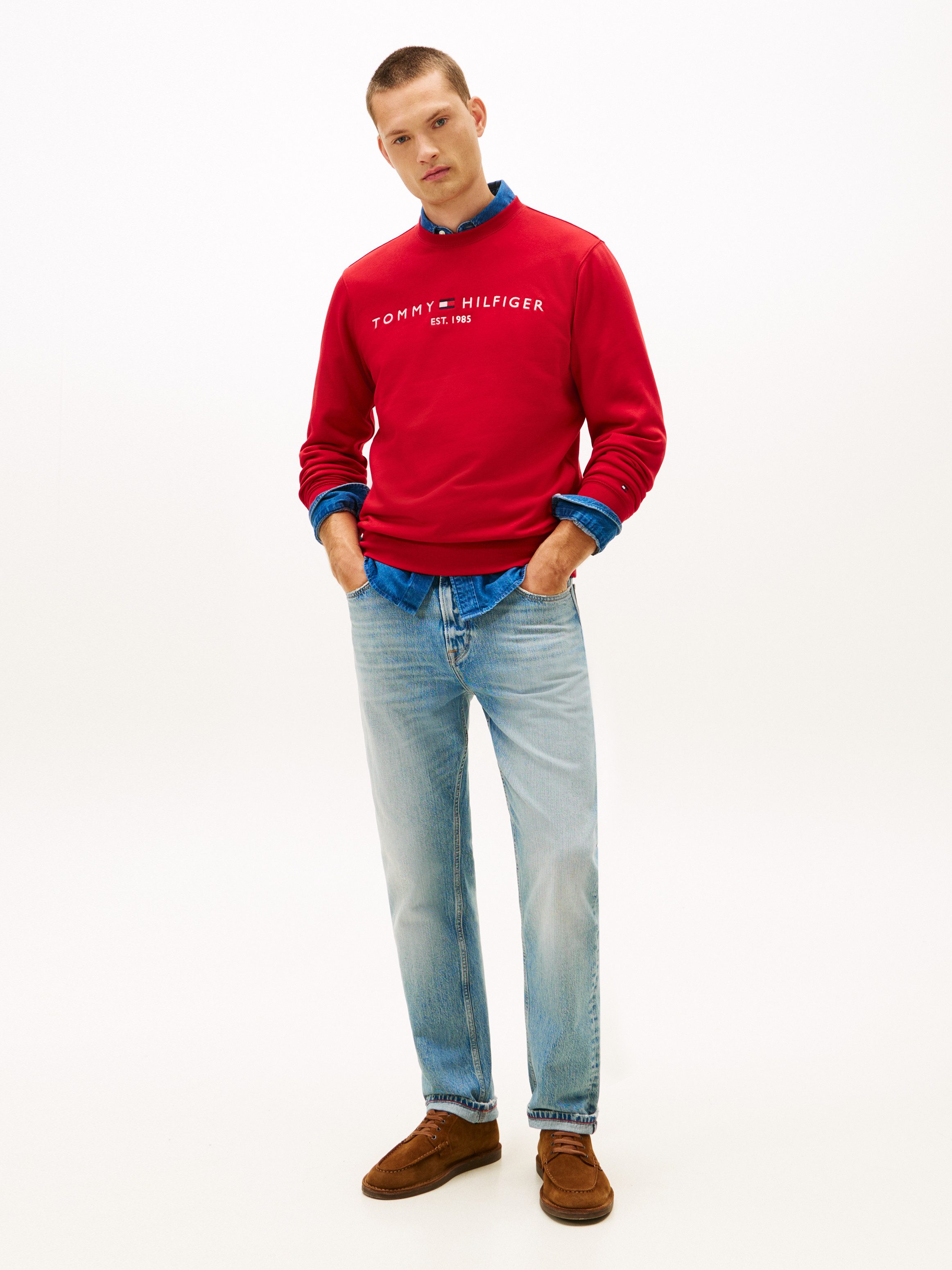 Tommy Hilfiger Sweatshirt TOMMY LOGO unifarben, casual, regular fit, Baumwollmix, Rundhals