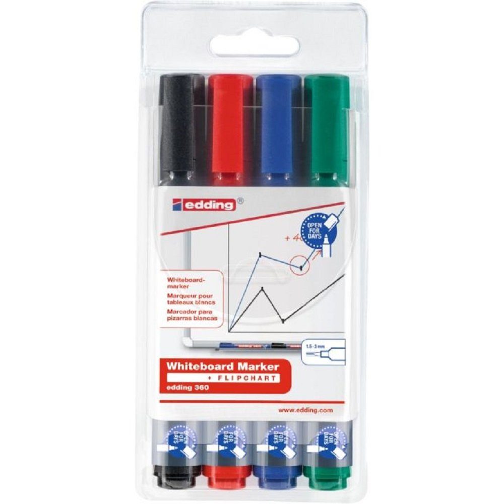 edding Whiteboard Marker 4 Whiteboardmarker 1,5-3mm Rundspitze Nachfüllbar farbsortiert, Nachfüllbar