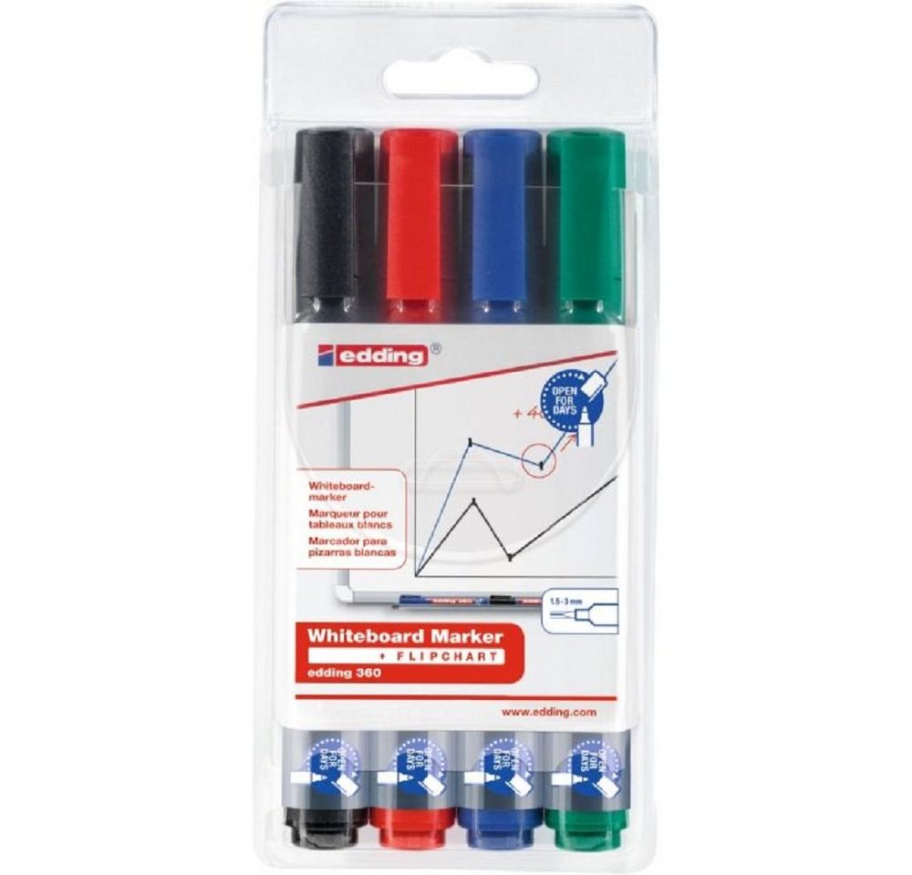 edding Whiteboard Marker 4 Whiteboardmarker 1,5-3mm Rundspitze Nachfüllbar farbsortiert, Nachfüllbar