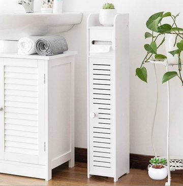 BAYLI Regal Badezimmerschrank schmal - Badezimmer Hochschrank Weiß mit 1 Papierhal