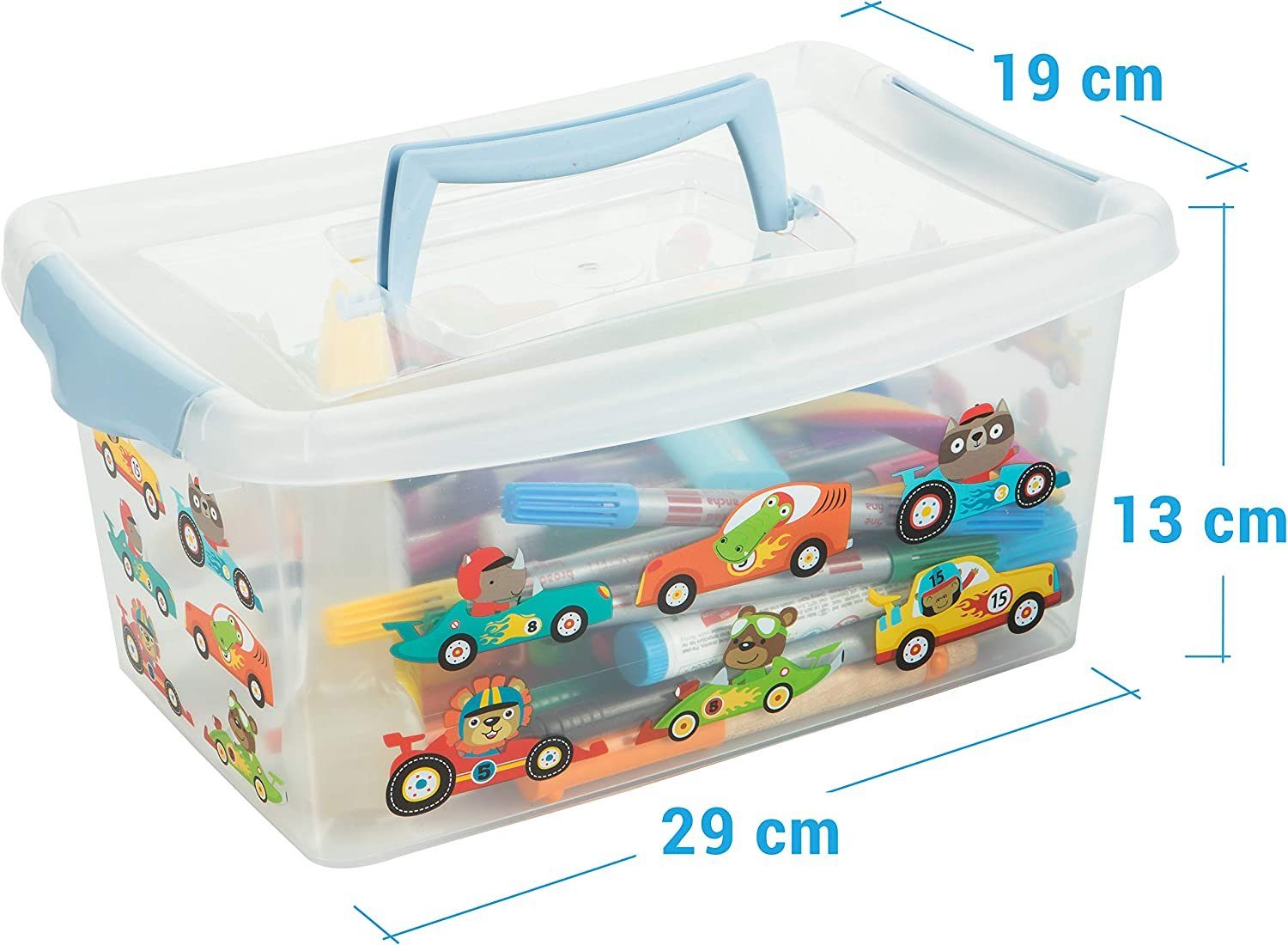 Kinder, Kisten (3 Kisten Aufbewahrungsbox Plastikbox l Deckel Boxen Deckel Spielzeugtruhe St., mit Clickverschluss, Aufbewahrung Blau, Griff), Aufbewahrung Aufbewahrung Deckel 4 mit in mit Centi