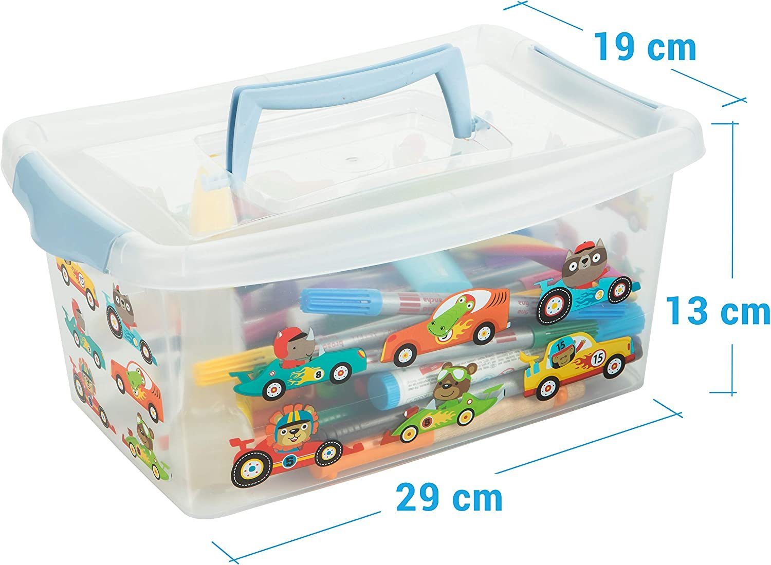 Centi Spielzeugtruhe Aufbewahrungsbox Kinder, Kisten (3 l Plastikbox Aufbewahrung Deckel Deckel mit mit in Griff), Aufbewahrung St., mit Kisten Clickverschluss, Aufbewahrung Deckel Blau, Boxen 4