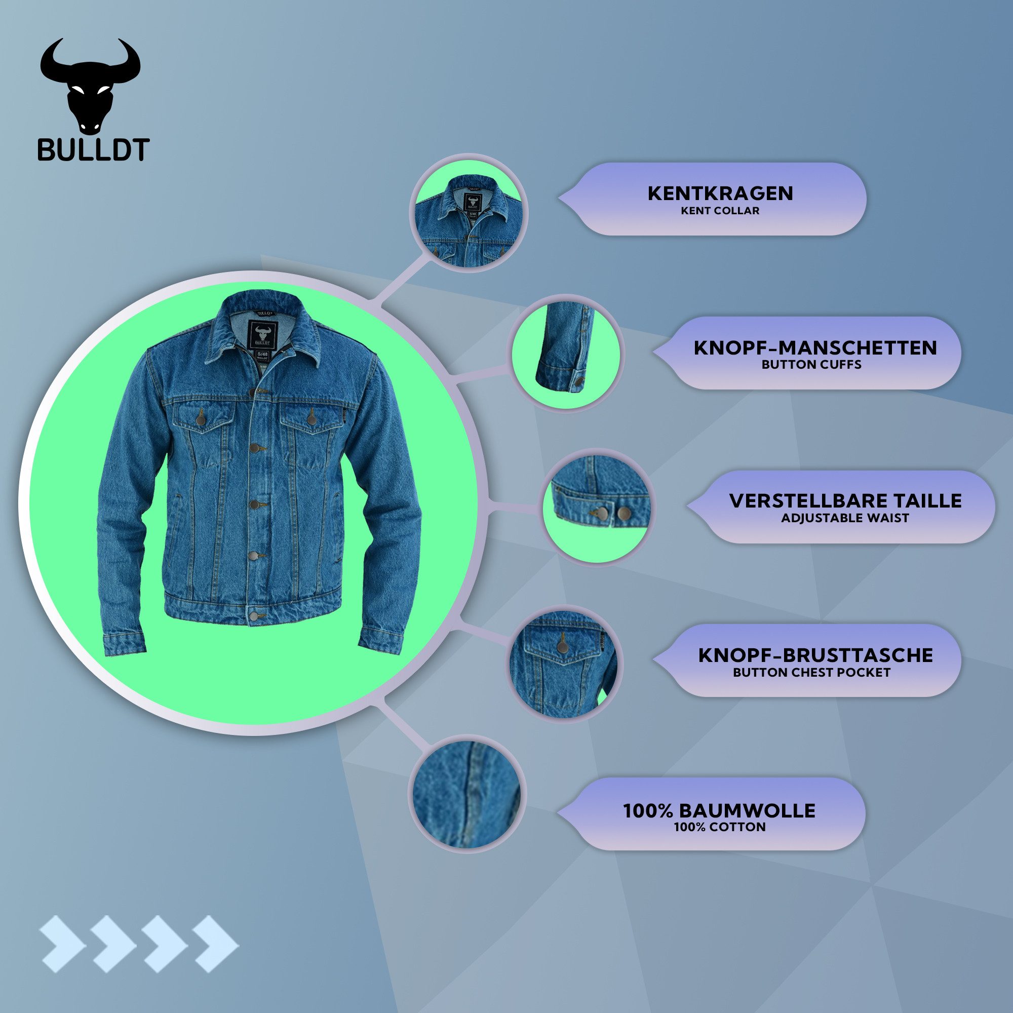BULLDT Motorradjacke BLD312J Denim BULLDT Motorradjacke Jeansjacke biker Trucker Jacke – Bild 4 von 5