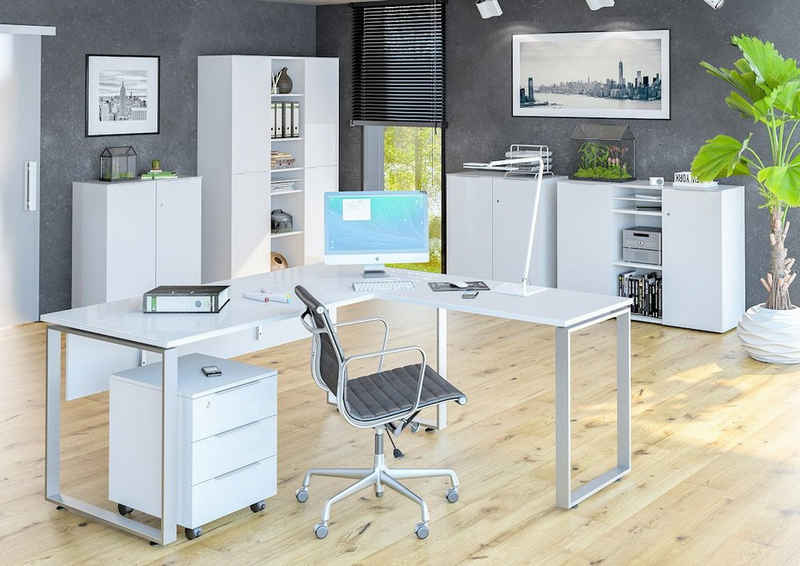 Maja Möbel Büromöbel-Set »TRENDO«, abschließbare Büroschränke, wechselseitig montierbarer Winkelschreibtisch