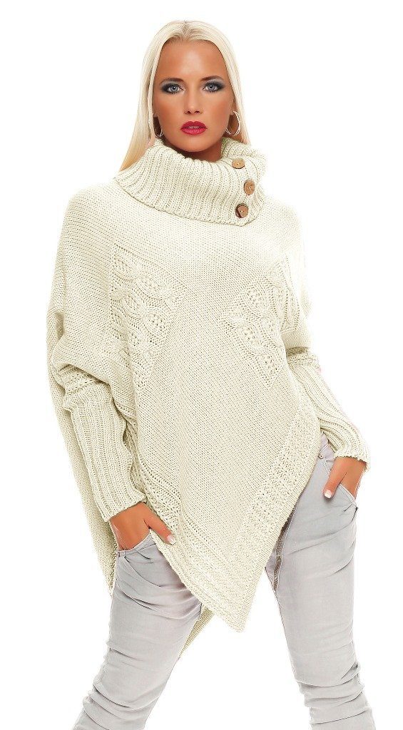 Strick Creme-Weiß Strickponcho 3001 Überwurf M. Poncho Umhang Mississhop Sweatshirt Pullover