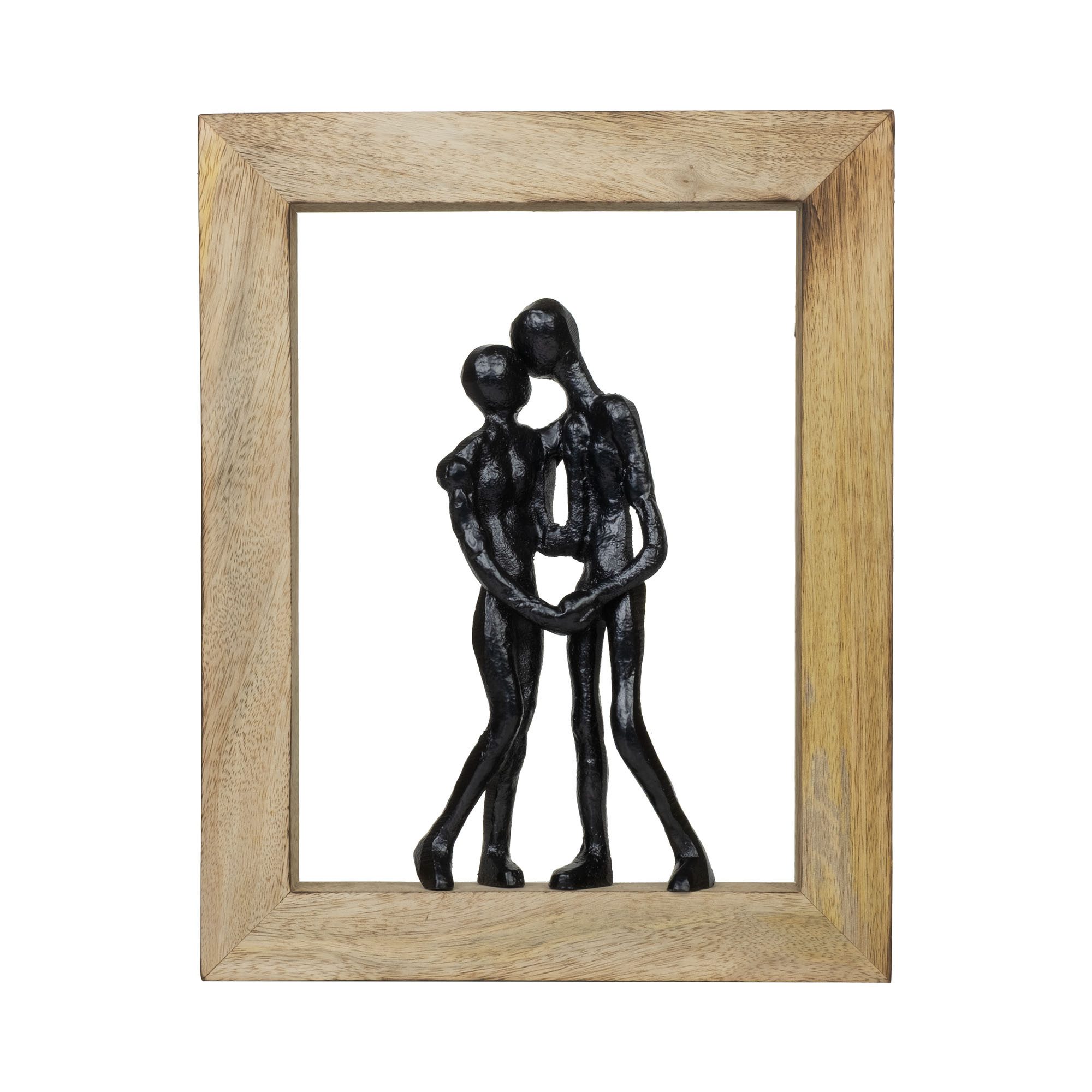 Moritz Skulptur Paarfigur Embrace Schwarz 30 cm aus Mangoholz Aluminium Rahmen Unikat