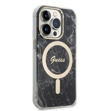 Guess Handyhülle GUESS Schutzhülle für Apple iPhone 14 Pro Hard Case Marble MagSafe Schwarz