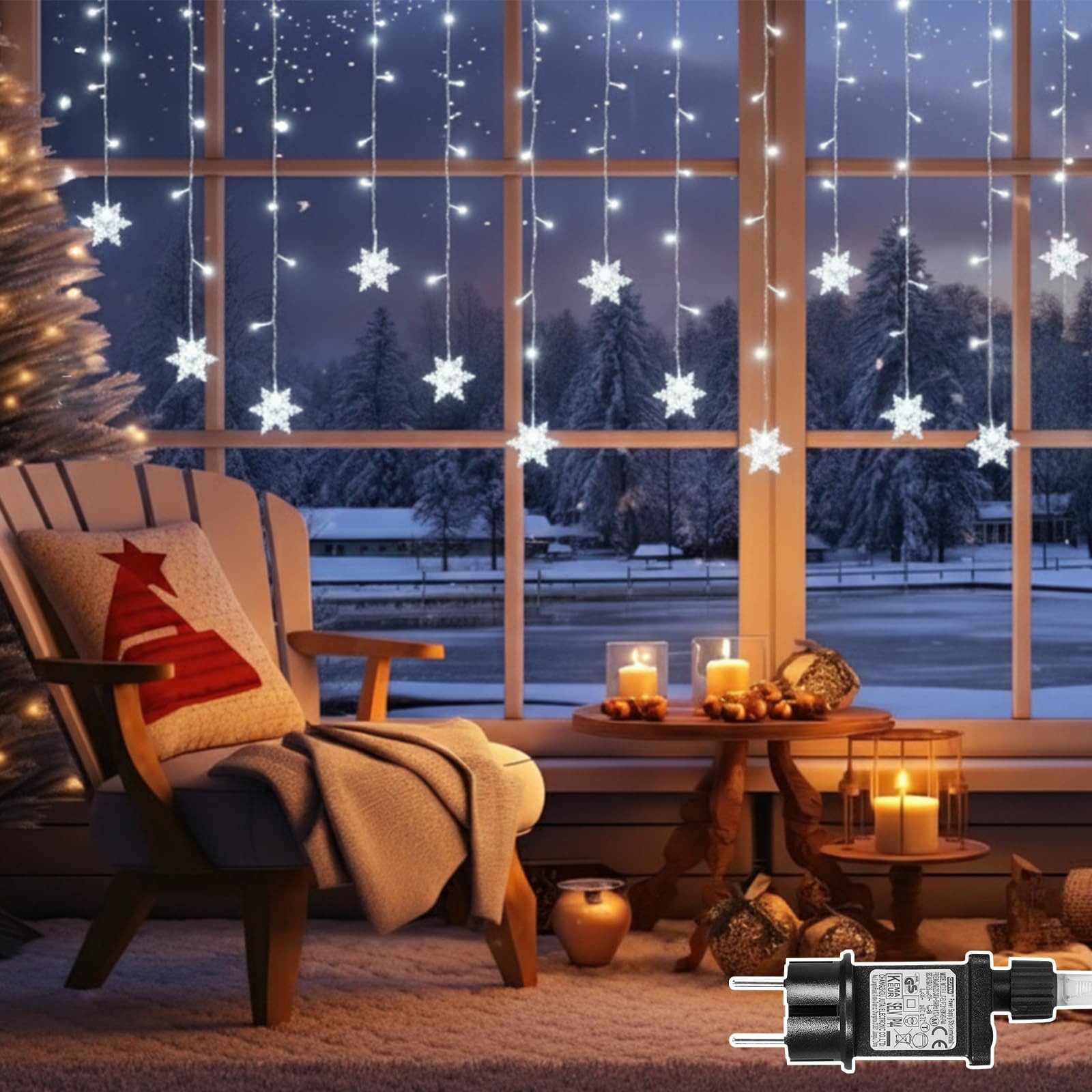 SERBASIC LED-Lichterkette Innen, LED Schneeflocke Lichtervorhang, günstig online kaufen