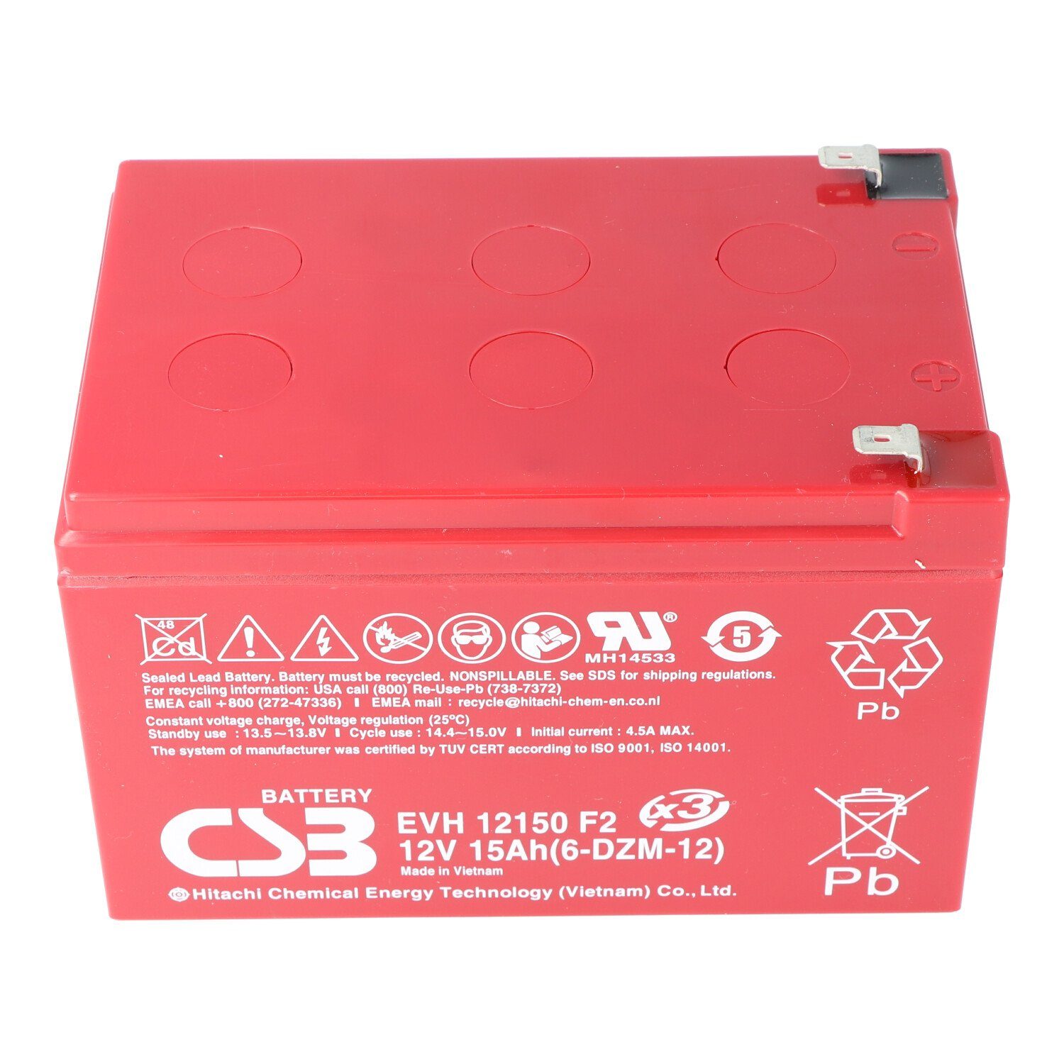 CSB CSB-EVH12150X3 12 Volt AGM Bleiakku 15Ah, 151x98x101,8mm Faston 6,3mm Akku 15000 mAh (12,0 V)