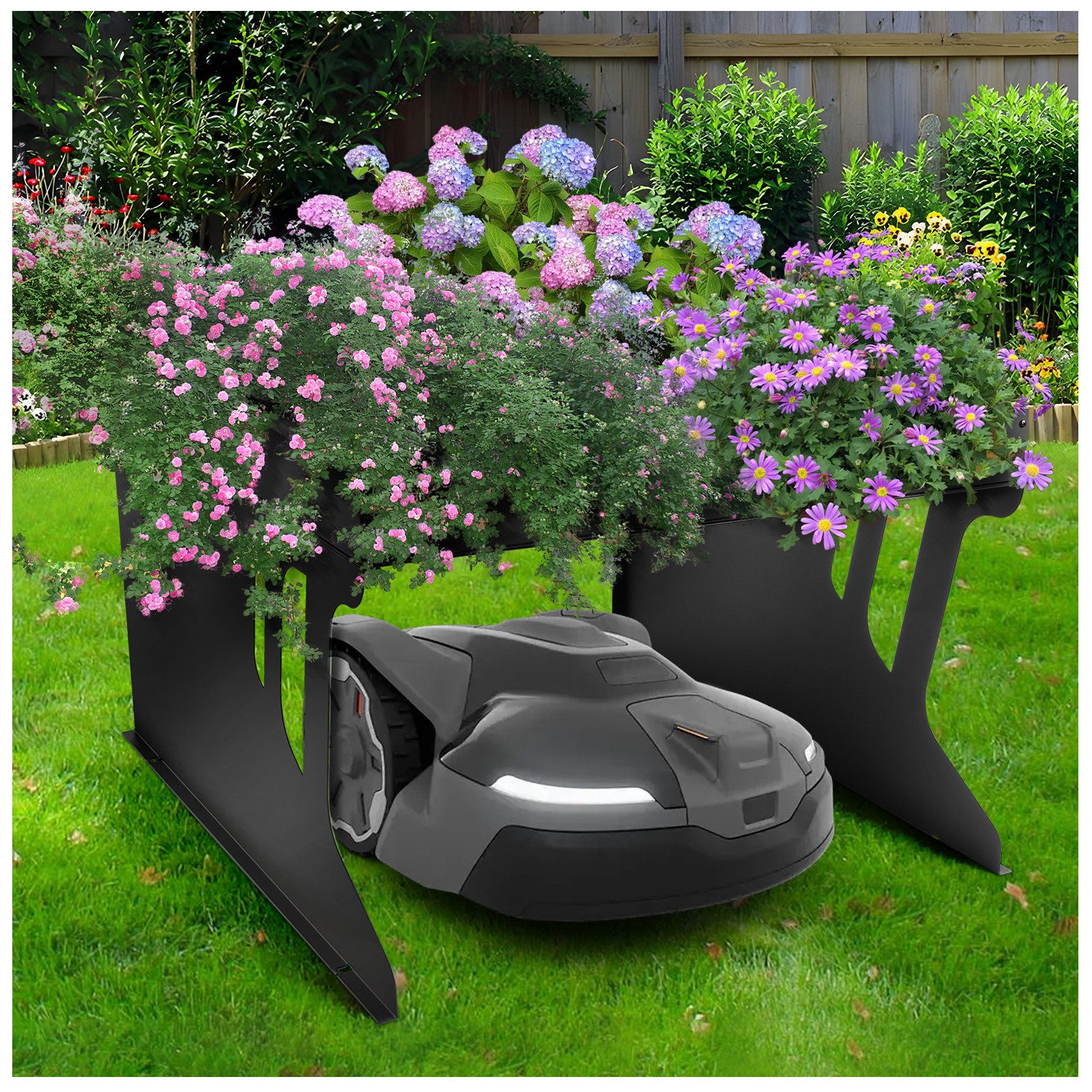 XERSEK Mähroboter-Garage Stahl Rasenmäher Garage Dach Carport Überdachung für Mähroboter, (80 x 66 x 48 cm), Rasenmäher mit Bepflanzbares Dach Carport, Wasserdicht, Sonnen- und Regenschutz, UV-beständige, Schwarz) schwarz