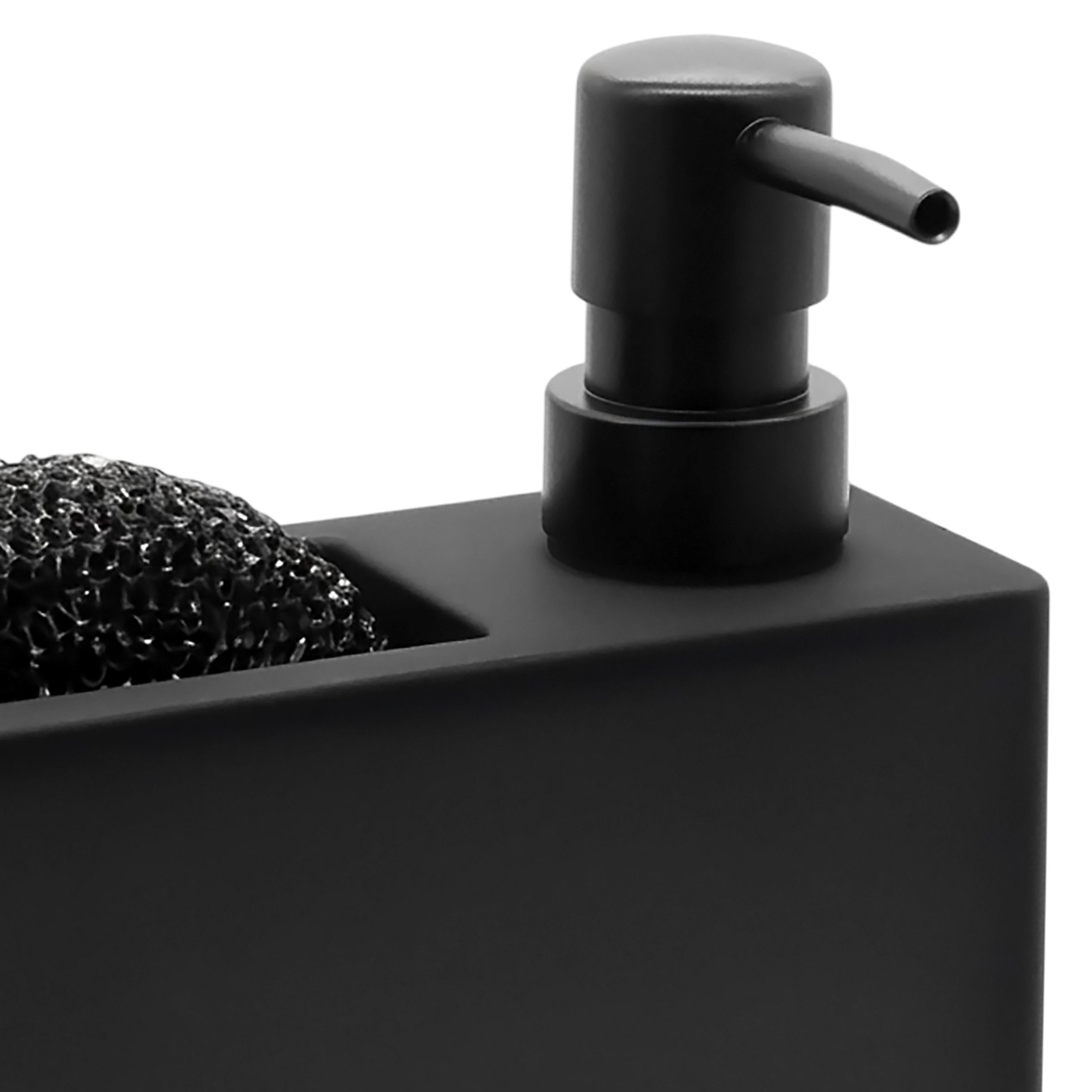 Spetebo Seifenspender schwarz matt nachfüllbar 320 ml mit Schwamm - 16 x 10 cm, (Anzahl, 1-tlg., Stück), Praktische Schwamm-Halterung – Bild 5 von 5