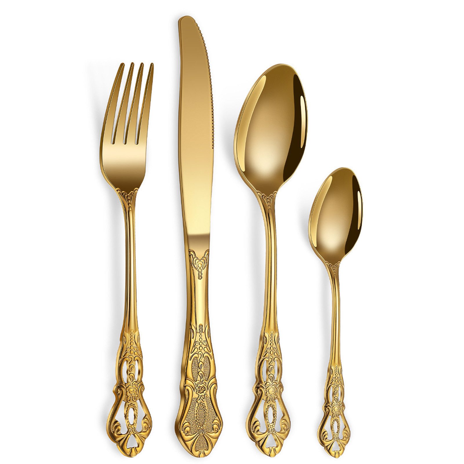 Jumpeak Besteck-Set Besteck,Besteckset,besteck gold,Kuchengabeln,steakmesser,Teelöffel, 6 Personen, Edelstahl, Kinderbesteck,Salatbesteck,3 Farben,4/5-teiliges Set,Edelstahl,deko