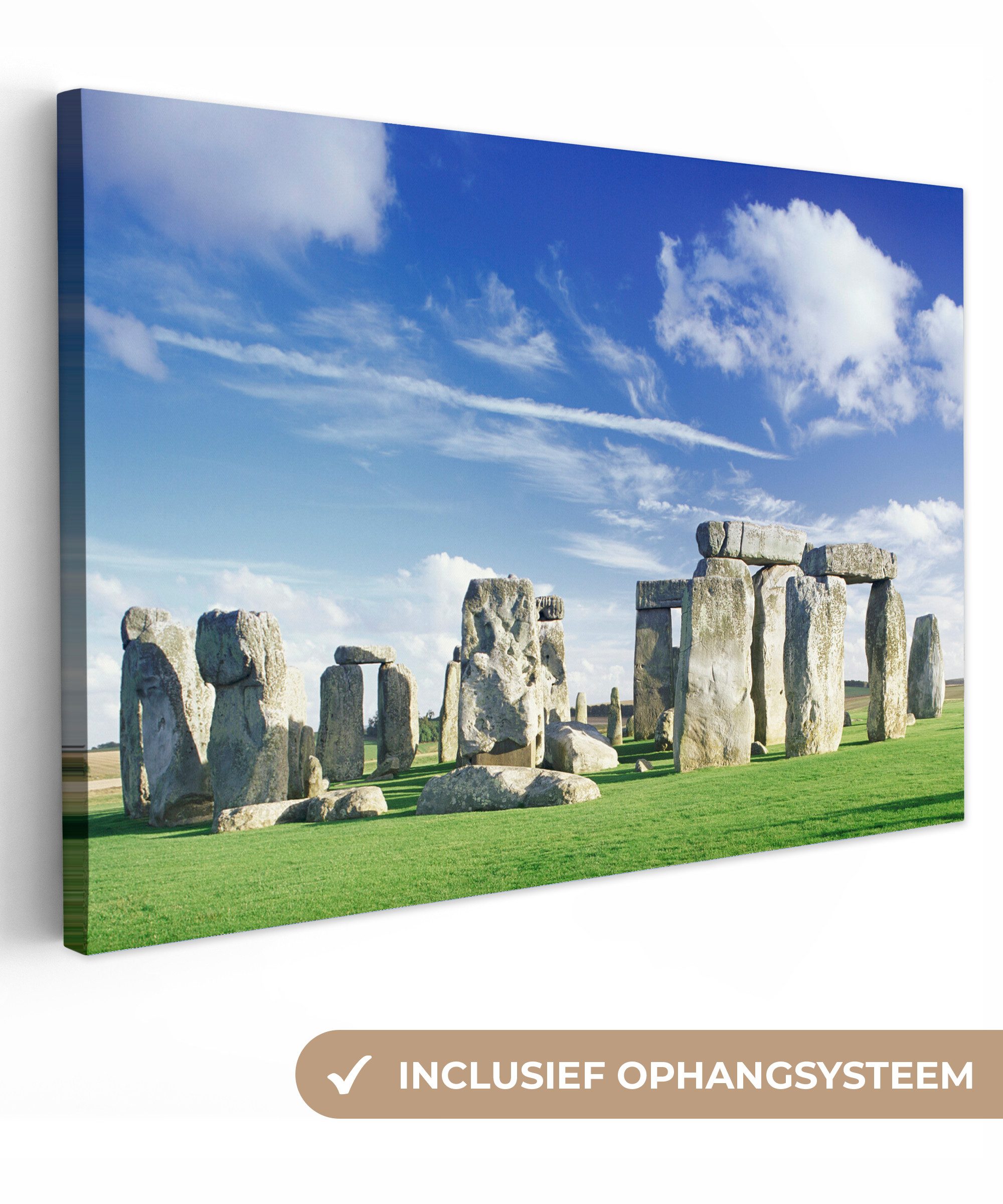OneMillionCanvasses® Leinwandbild Blauer Himmel und weiße Wolken über Stonehenge in England, Fotodruck (1 St), Leinwand Bilder Klein, Wand Dekoration Aesthetic 30x20 cm