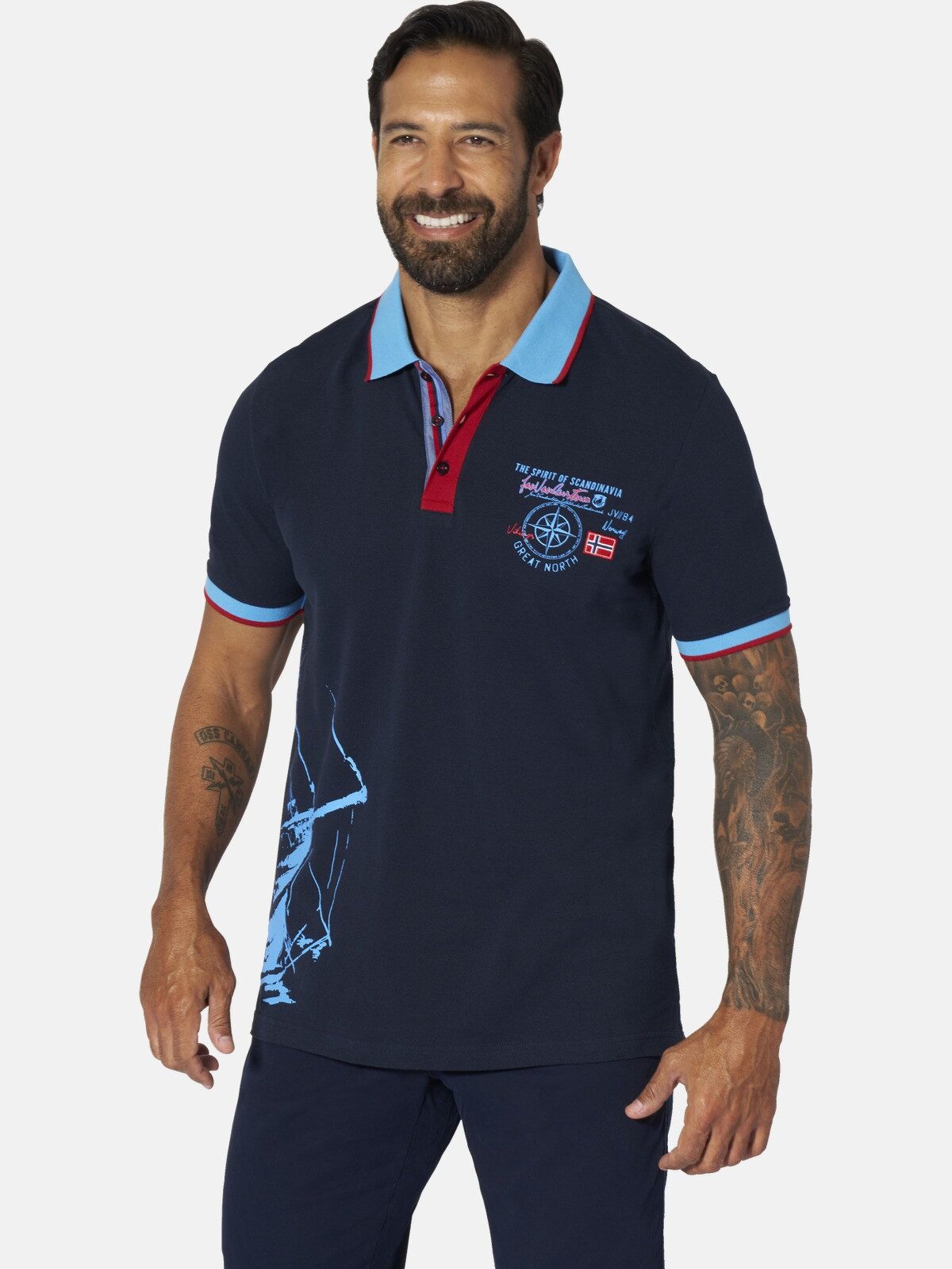 Jan Vanderstorm Poloshirt DILAN stylische Kontraste und Print günstig online kaufen
