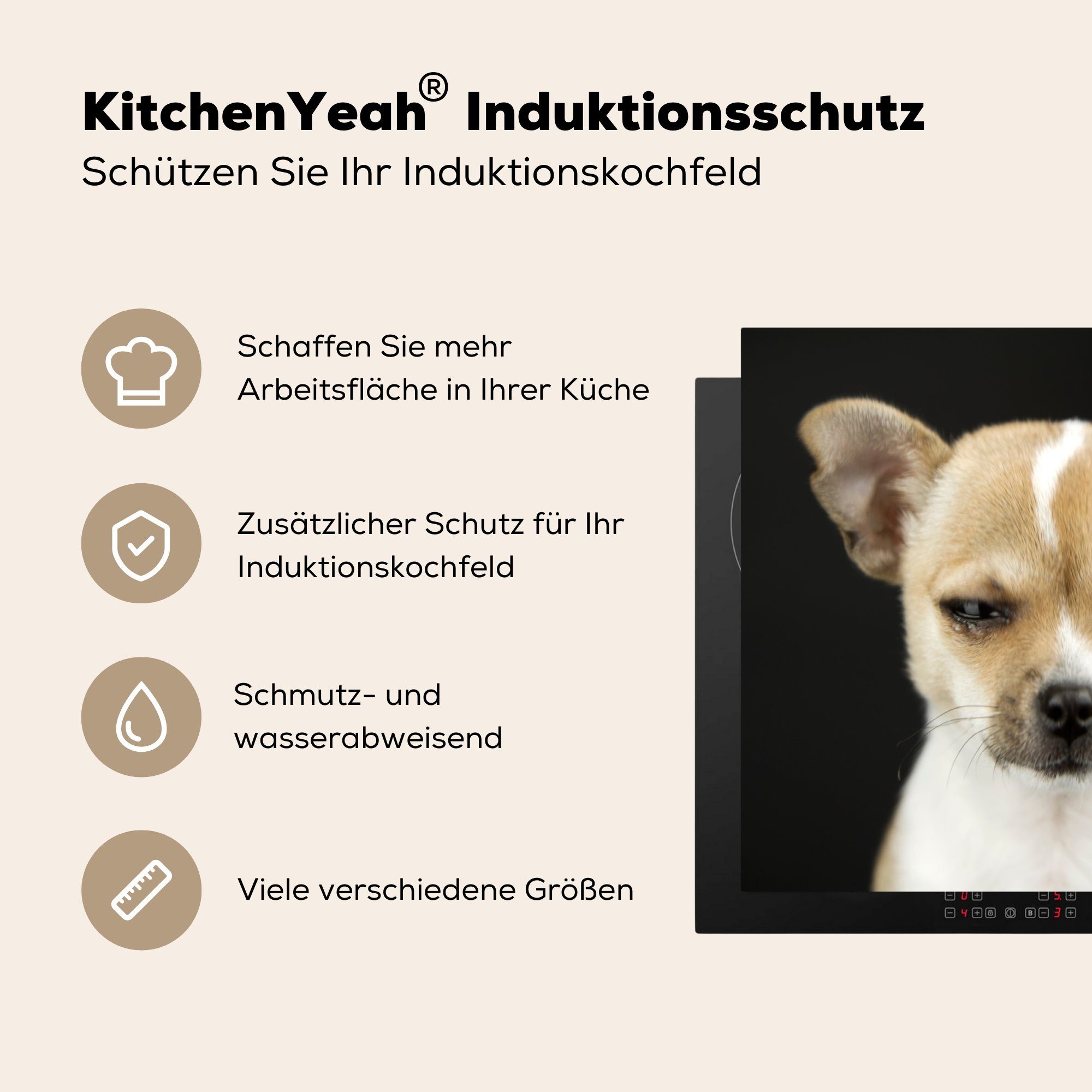 tlg), (1 59x52 Induktionsmatte die Vinyl, küche, cm, Ceranfeldabdeckung - Porträt, Herdblende-/Abdeckplatte MuchoWow - für Hund Haustiere