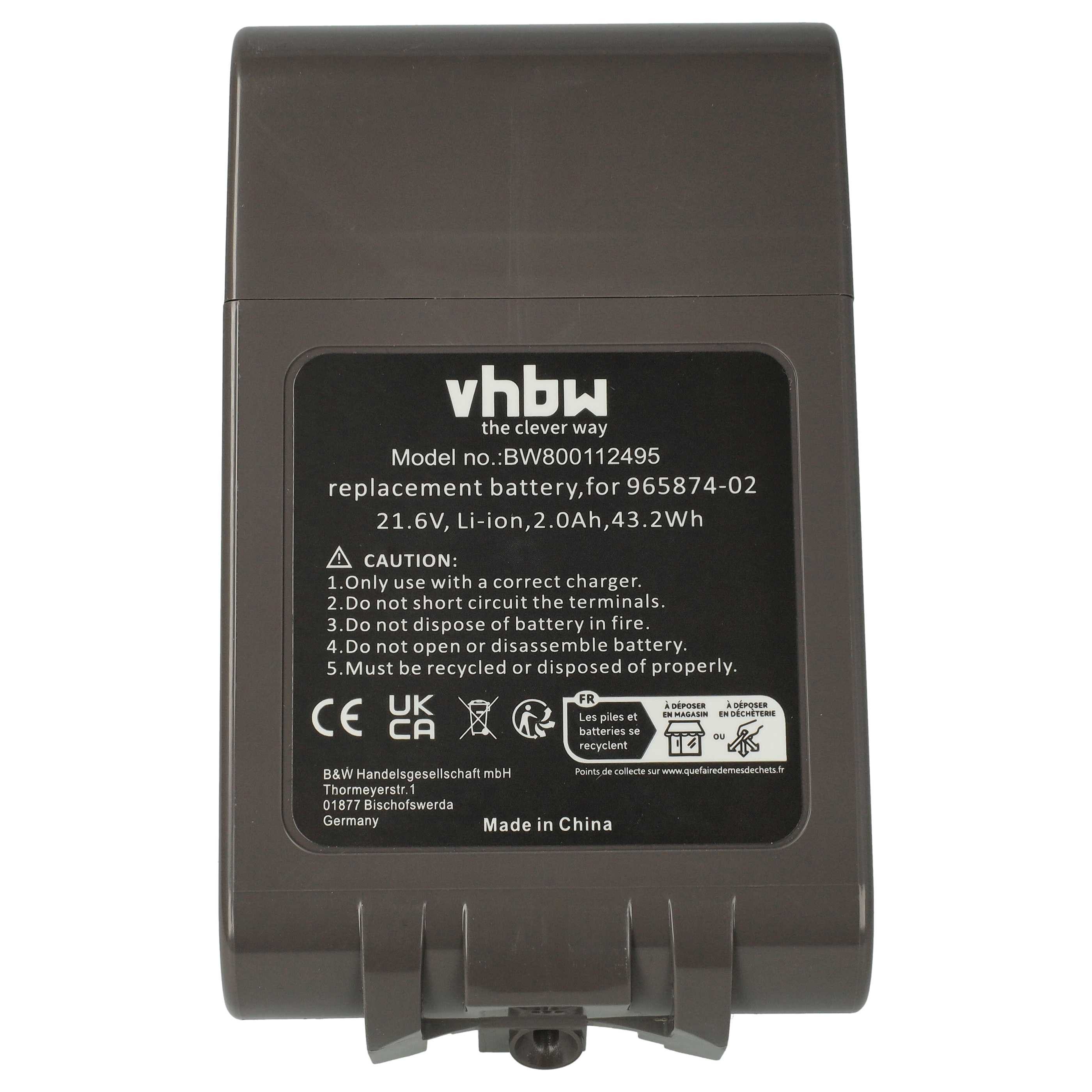 vhbw Akku passend für Dyson SV09, SV07, V6 Absolute, SV07 Animal Pro+, SV09 Staubsauger-Akku Akku Li-Ion 2000 mAh (21,6 V, 1 St), Leistungsfähiger Austausch-Akku für Ihren Staubsauger