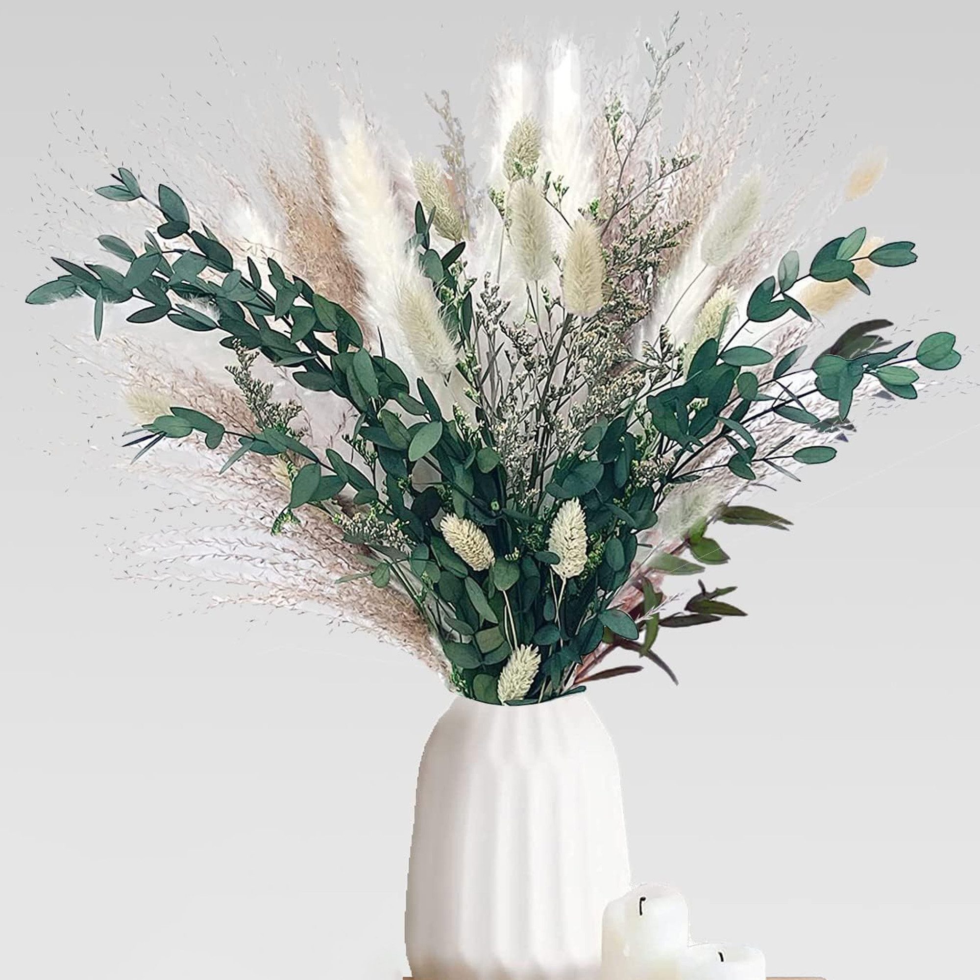 Trockenblume Pampasgras Getrocknet 65 Stück DIY Natürliche Trockenblumen Deko, Fyrove, Getrocknete Blumen für Hochzeit Boho Deko Wohnzimmer Hochzeit