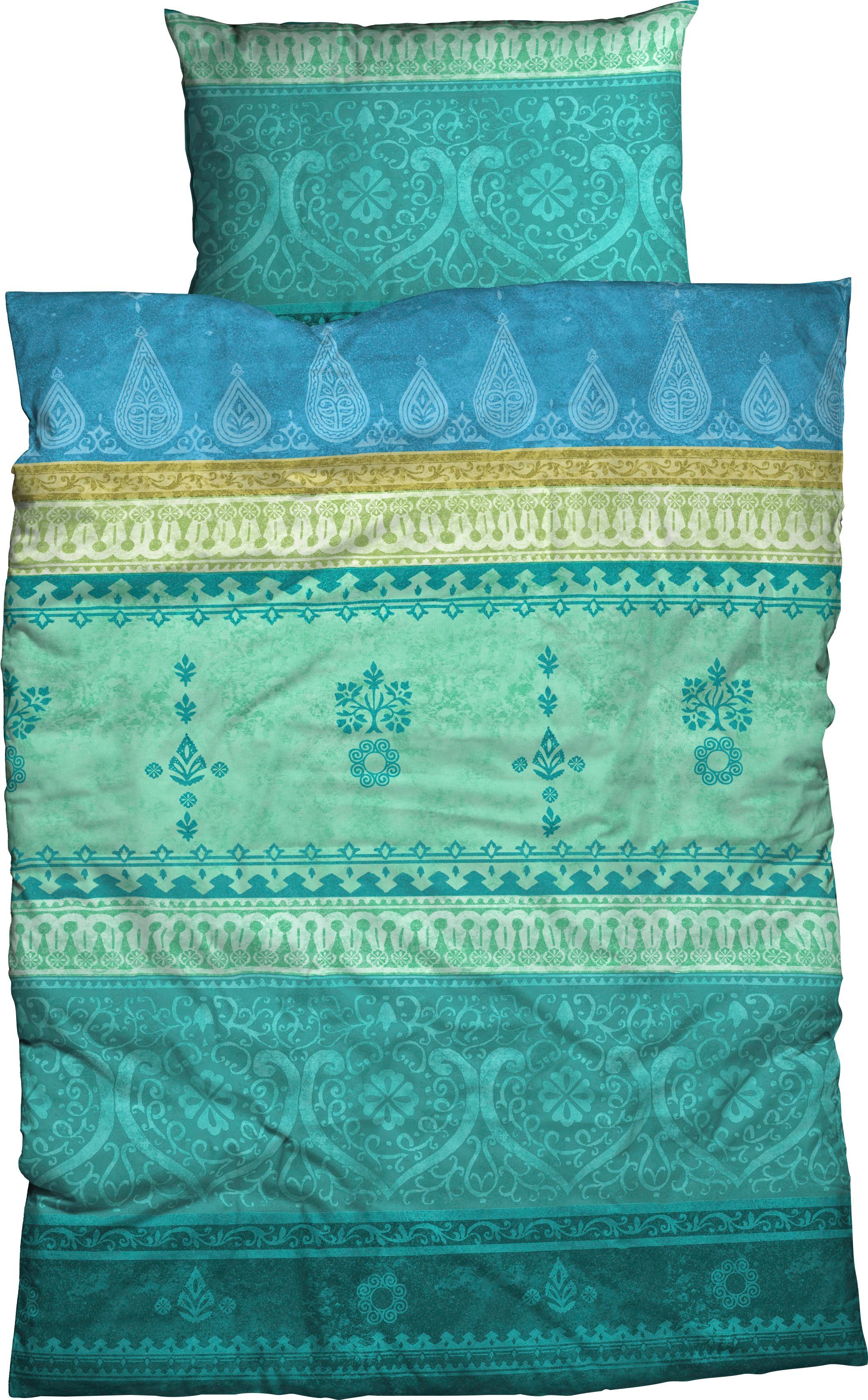 Bettwäsche Indi CASATEX, Gr. aus teilig, smaragd 2 200x200 warm Biber gemusterte in kuschelig Winter, 155x220 cm, 135x200, oder Baumwolle Bettwäsche Satin, im
