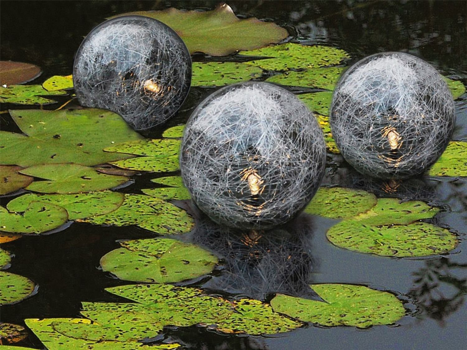 BURI Gartenleuchte Schwimmende LED Solar Glaskugeln 3er-Set Teichdeko Gartendeko Schwimmk