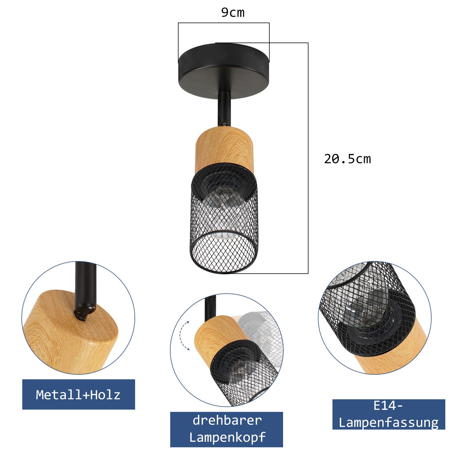 ZMH Deckenstrahler 1 Flammig 350°Schwenkbar E14 Vintage Wandstrahler für Wohnzimmer Flur, Einfache Installation, ohne Leuchtmittel, Industrial Kompatibel mit E14-Fassung Deckenspot für Schlafzimmer