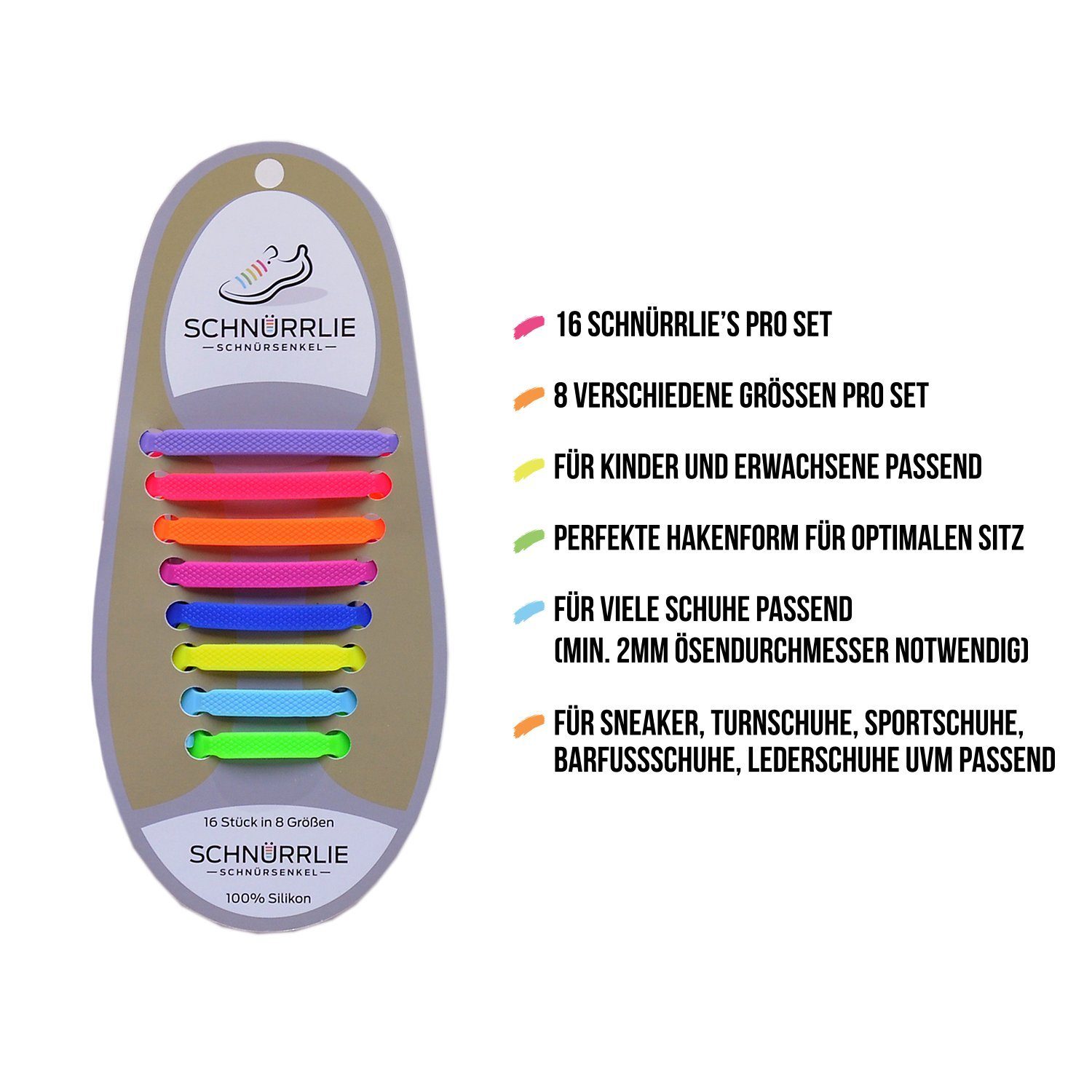 SCHNÜRRLIE Schnürsenkel Silikon Schnürbänder - elastische flache Laces, für Sneaker, Turnschuhe, Sportschuhe uvm