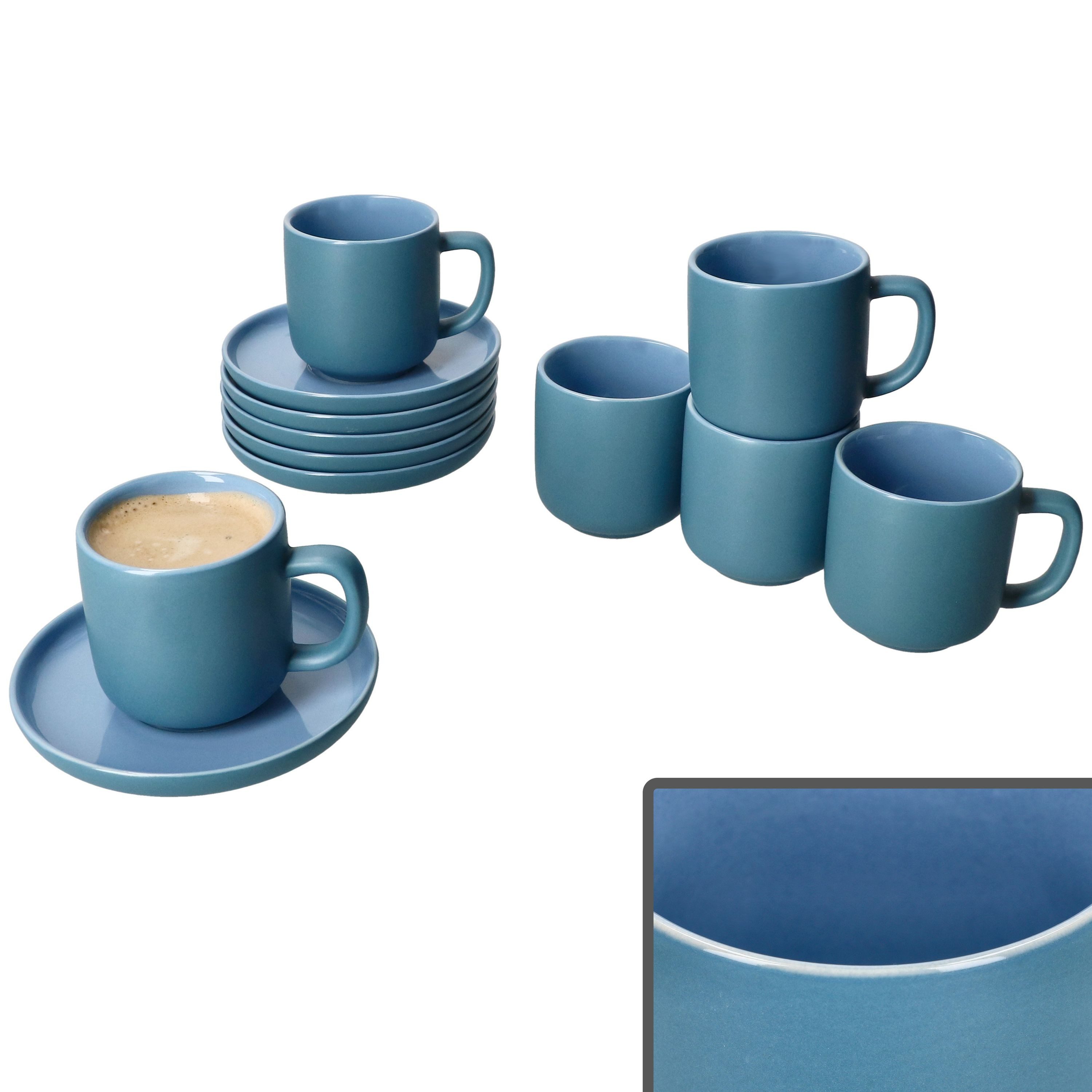 Ritzenhoff & Breker Tasse Ritzenhoff 6er Set Jasper Espressotassen & Untertassen Ozeanblau, Steingut