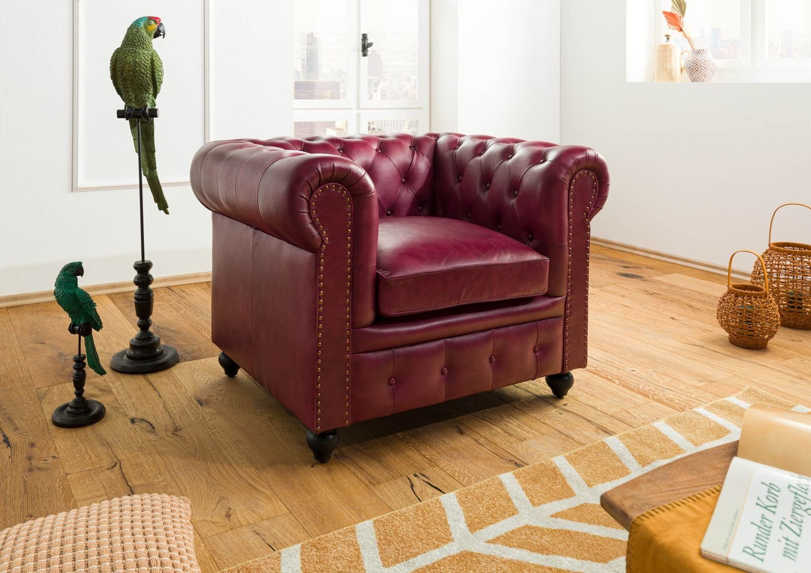 Massivmoebel24 Sessel (Sessel Echtleder 105x82x75 rot günstig online kaufen