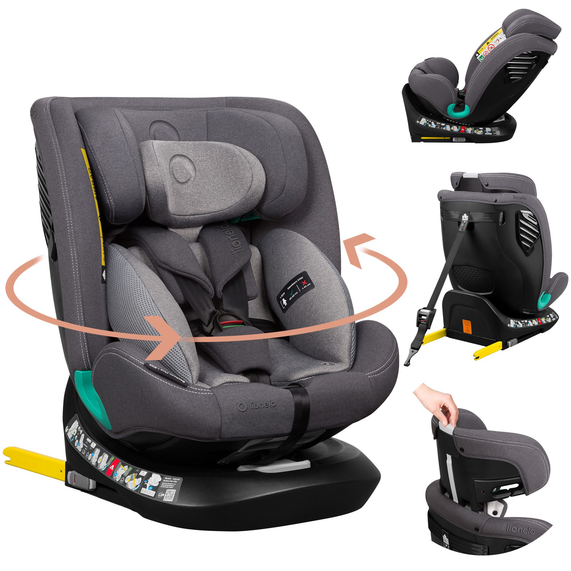 lionelo Autokindersitz BASTIAAN ONE i-SIZE, ab: ab Geburt, bis: 12 Jahren, ab: 40,00 cm, bis: 150,00 cm, (Set), 4 in 1/i-Size/Dri-Seat/360 Grad/0-36kg