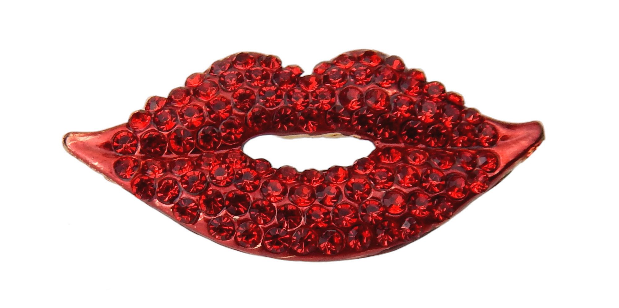 Ella Jonte Brosche, Kuss Lippen gold rot mit Strass Glitzer Ziernadel