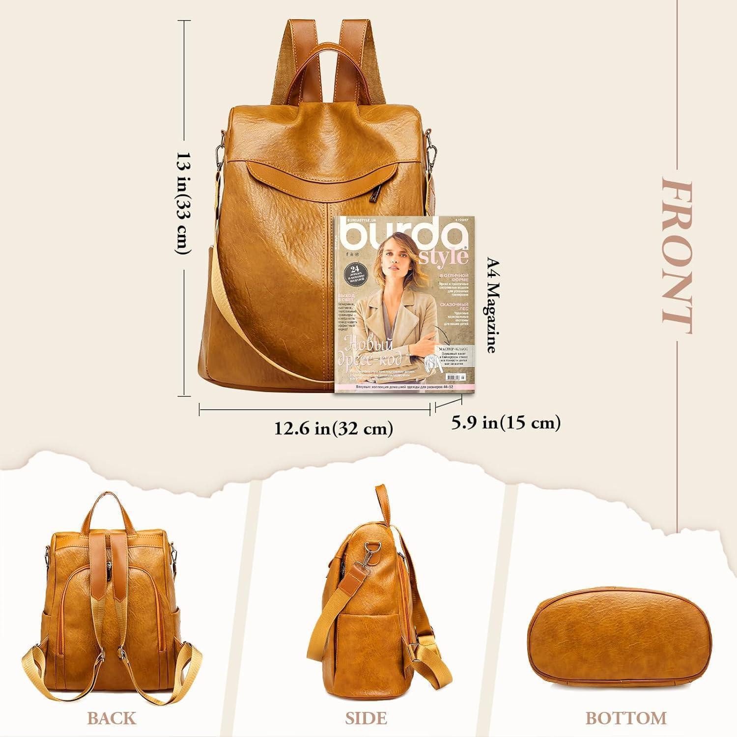 LuxusKollektion Freizeitrucksack Rucksack Damen wasserdicht diebstahlsicher PU Leder Gelb-braun