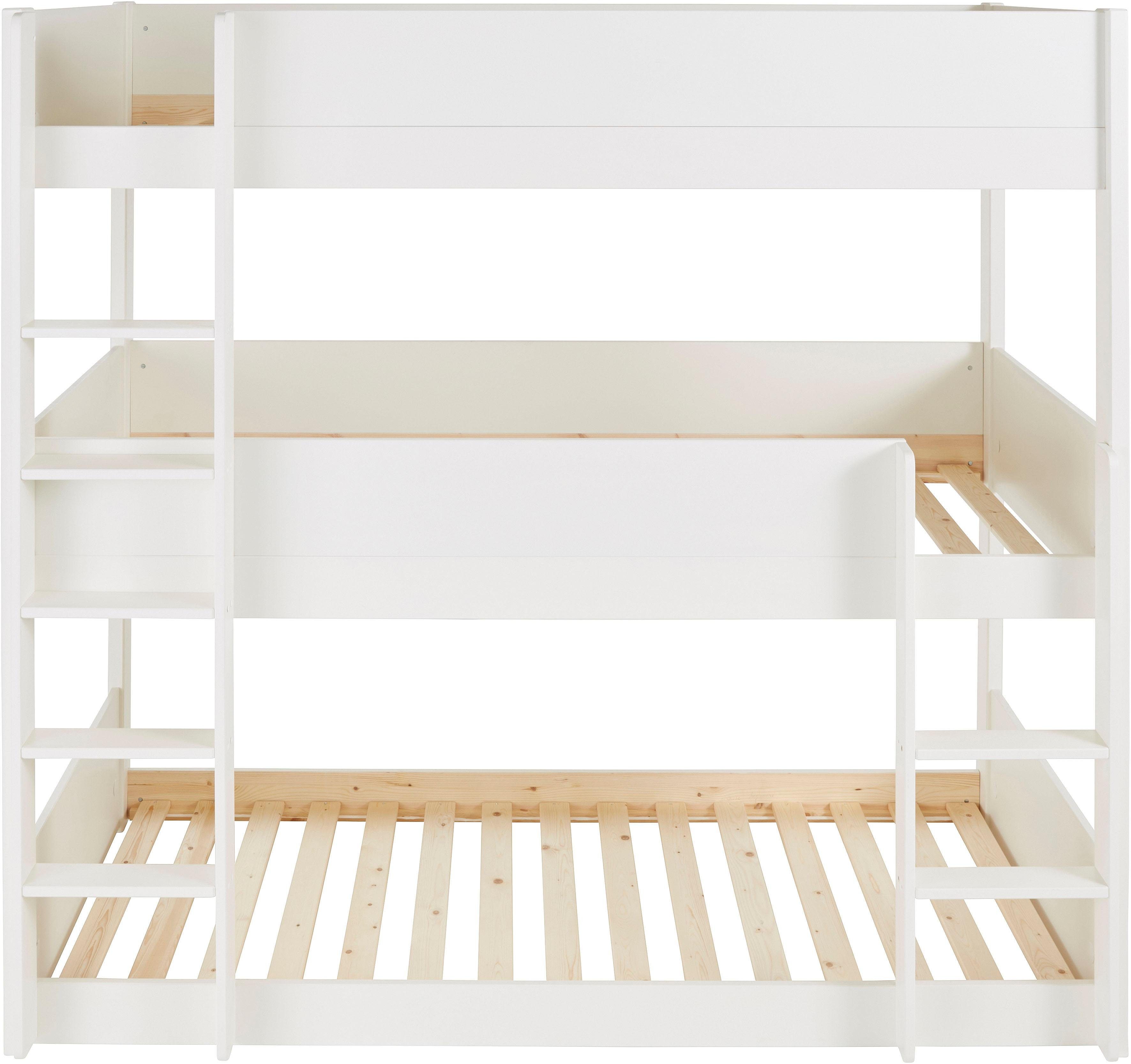 mit Kinder, für mit 3 kleine " zertifiziertes Schlafplätzen, (Kiefer) Lüttenhütt "TIPO Massivholz weiß Etagenbett Bodenbett BESTSELLER! Platzsparend, Stockbett